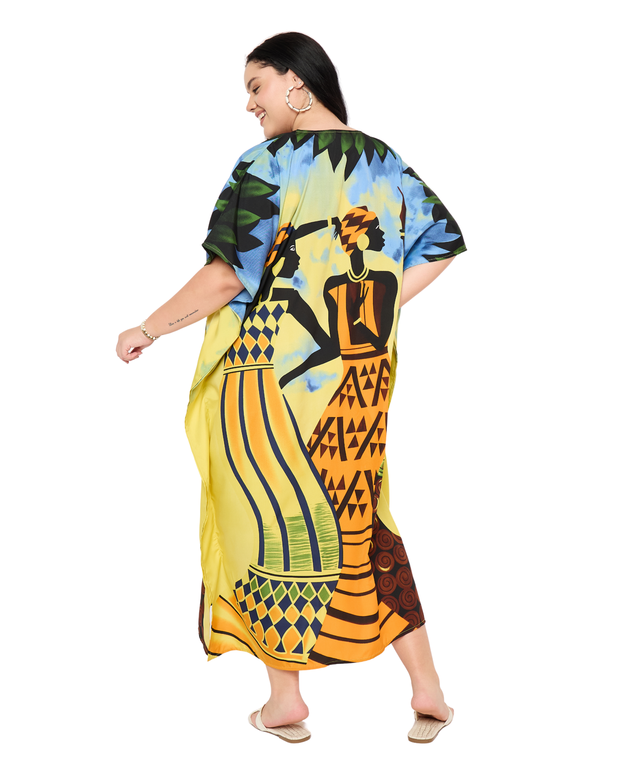 Yellow Tribal Kaftan for Women Plus Size Resort Wear Dress