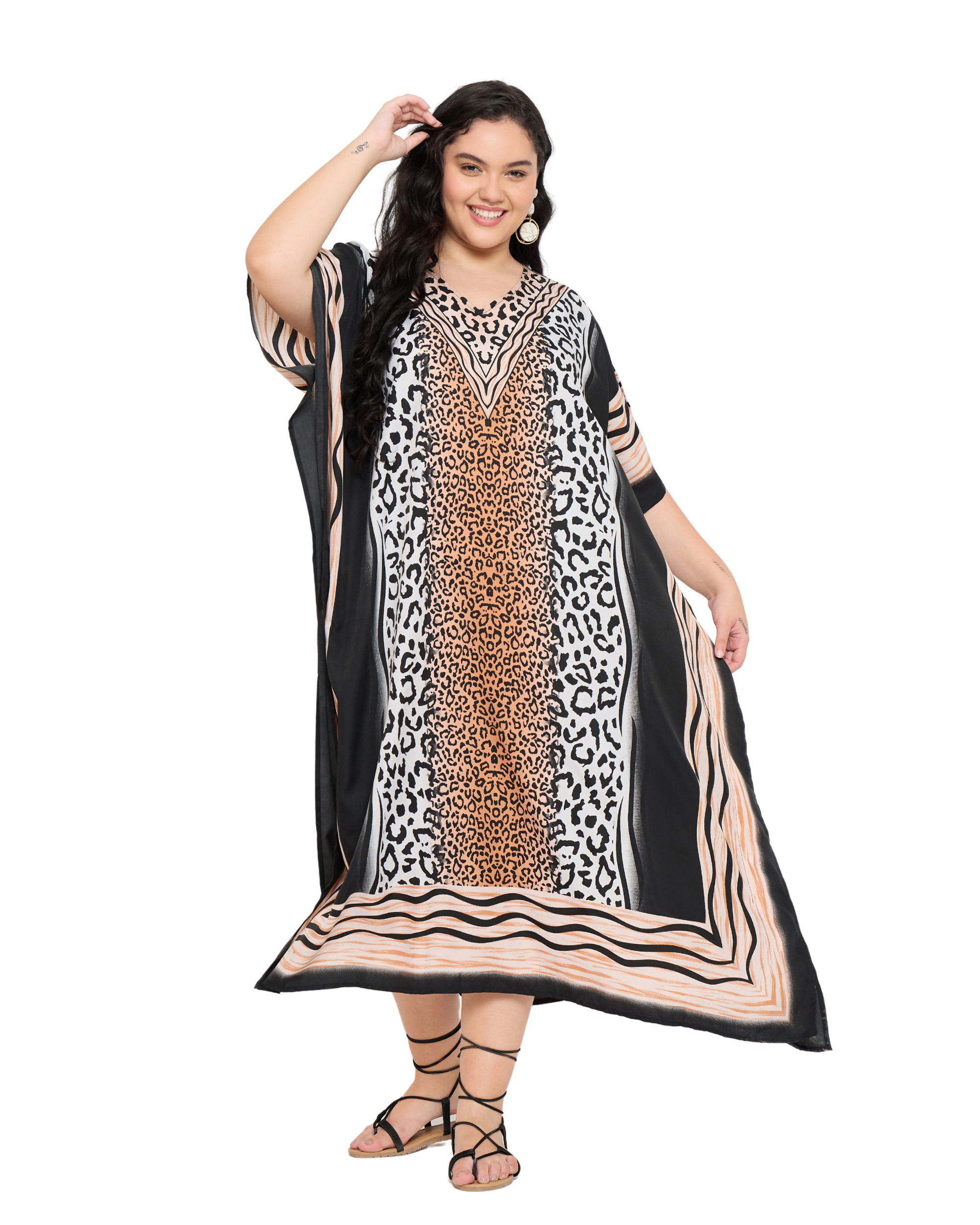 Black Animal Women Plus Size Kaftan Dress Cover Up