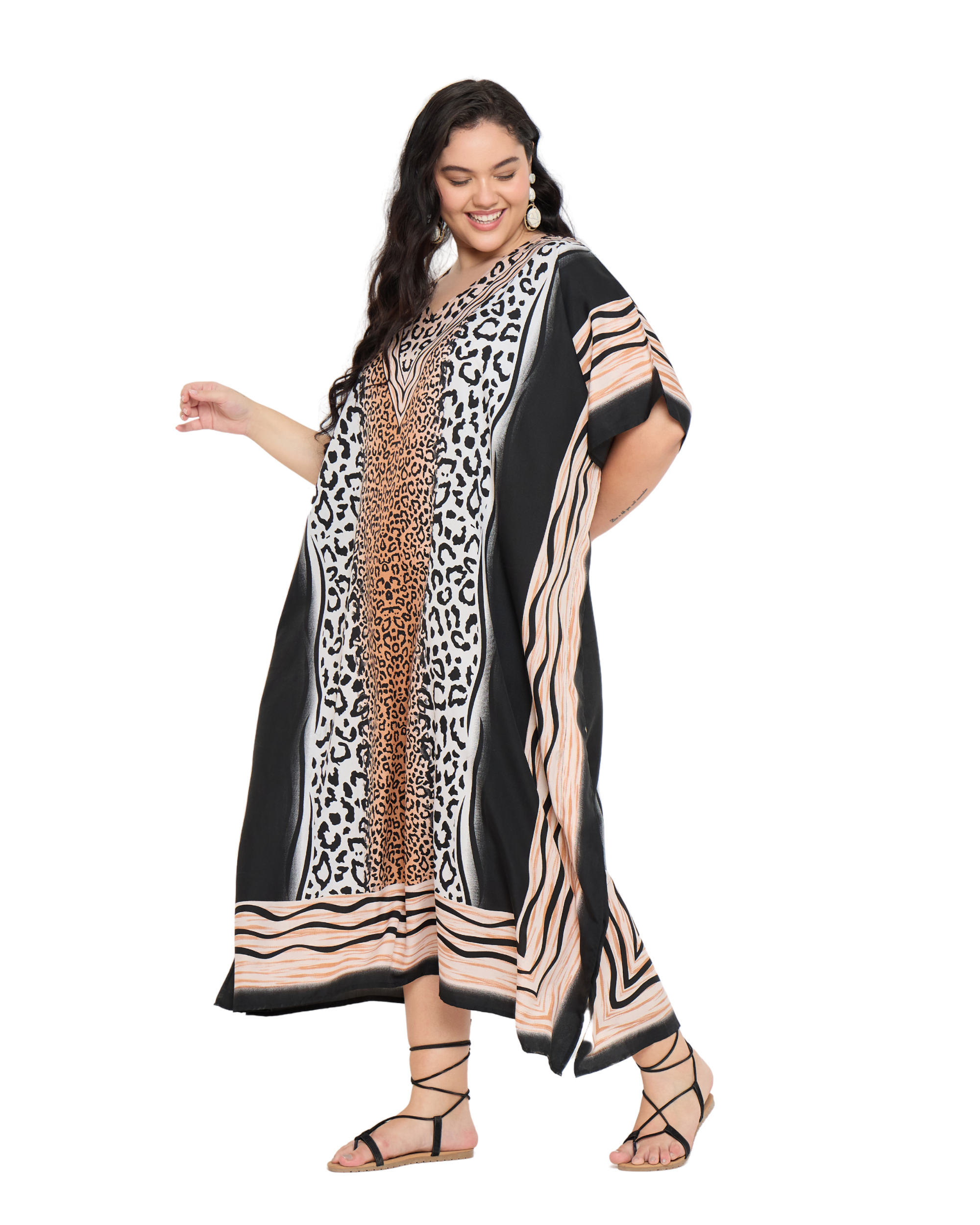 Black Animal Women Plus Size Kaftan Dress Cover Up