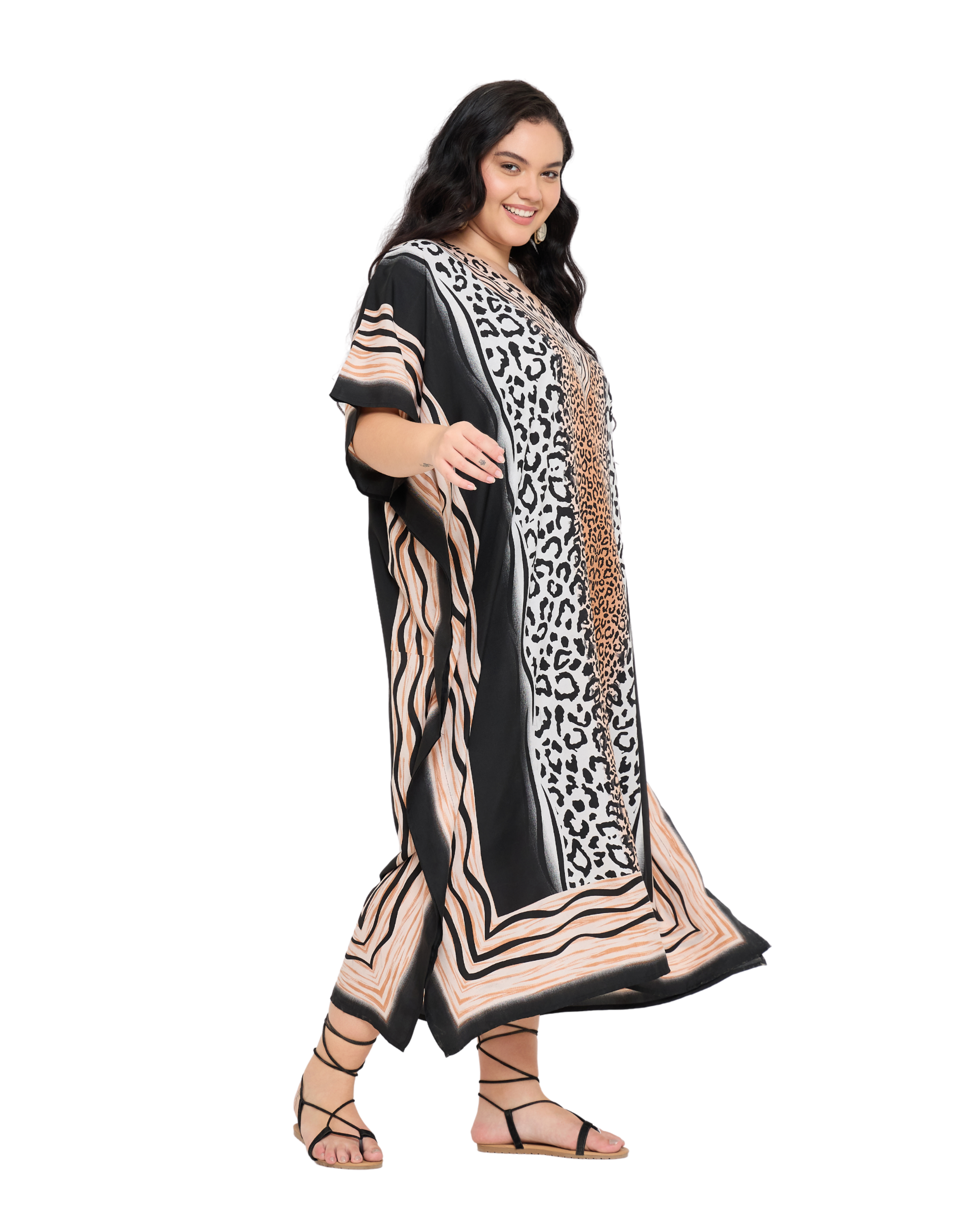 Black Animal Women Plus Size Kaftan Dress Cover Up