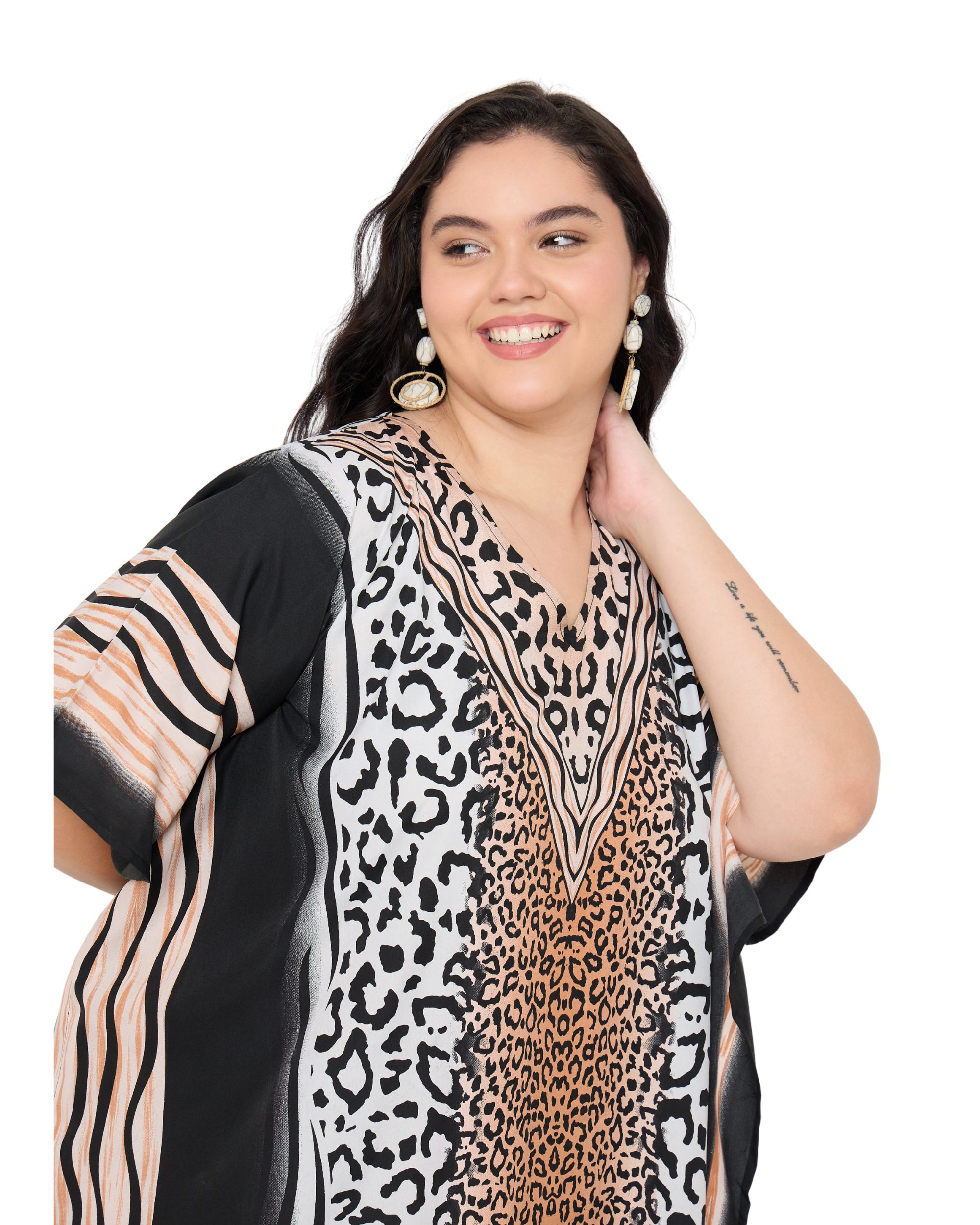 Black Animal Women Plus Size Kaftan Dress Cover Up