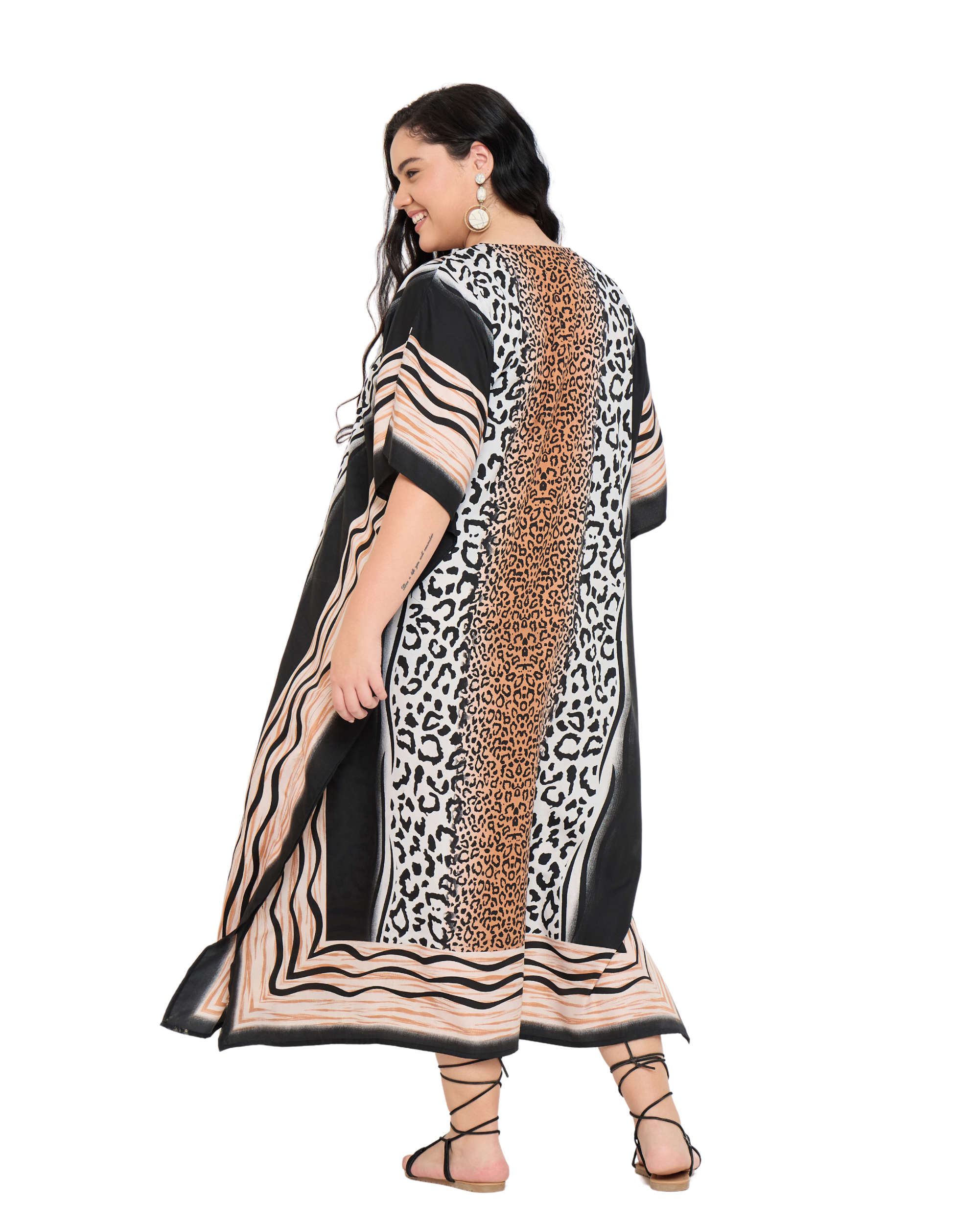 Black Animal Women Plus Size Kaftan Dress Cover Up