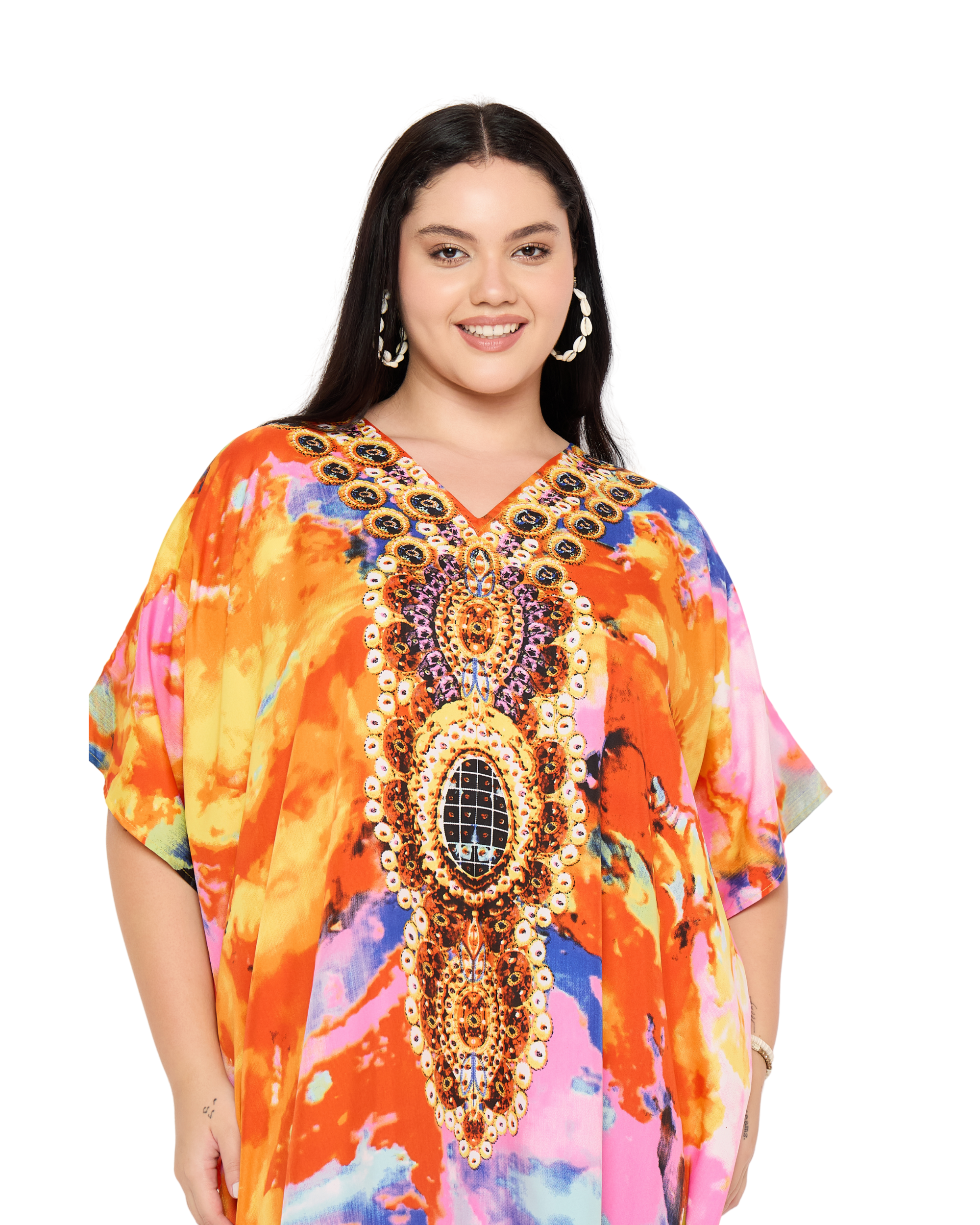 Multicolor Abstract Women Plus Size Kaftan Dress for Summers