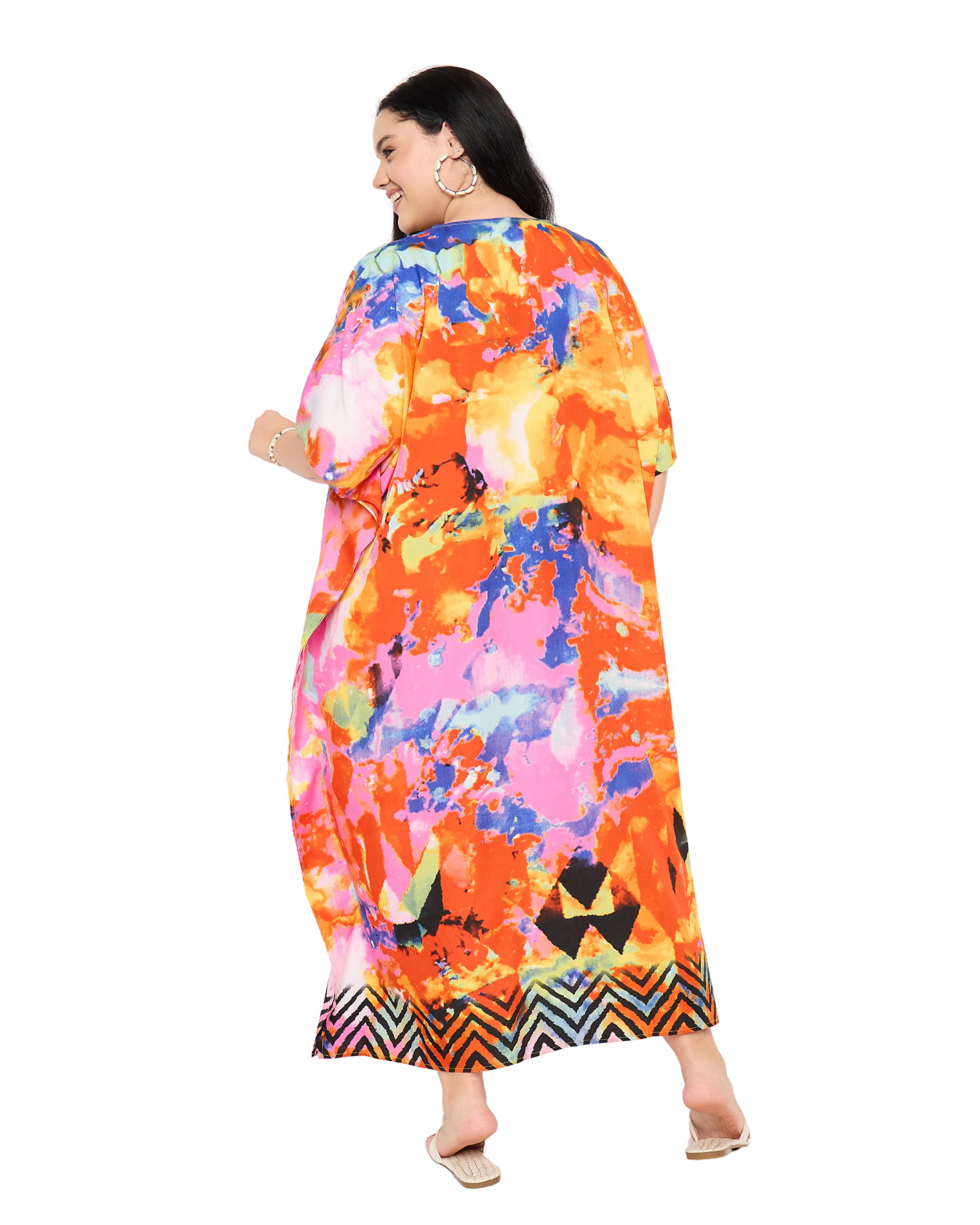 Multicolor Abstract Women Plus Size Kaftan Dress for Summers