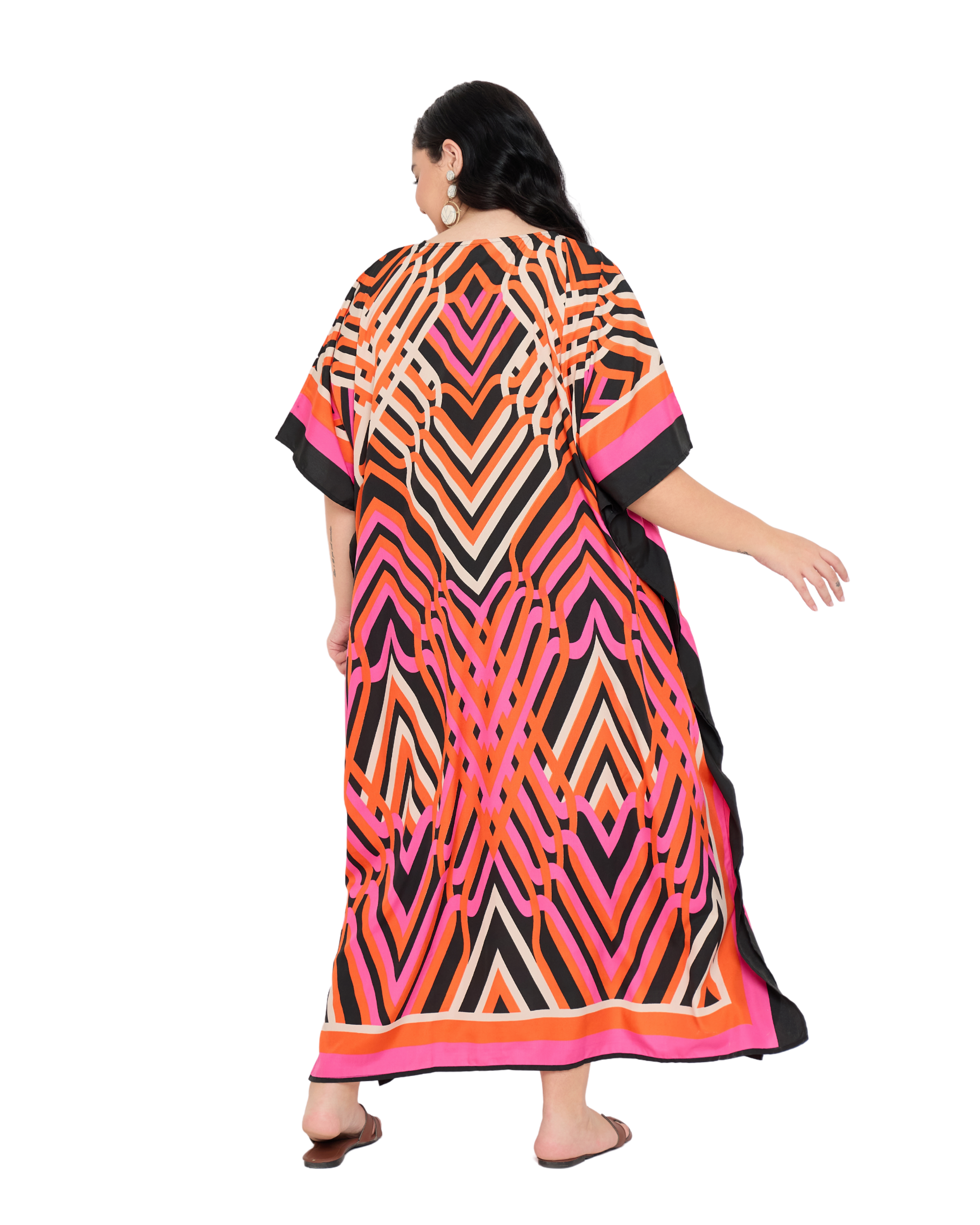 Geometric Polyester Women Plus Size Kaftan House Dress