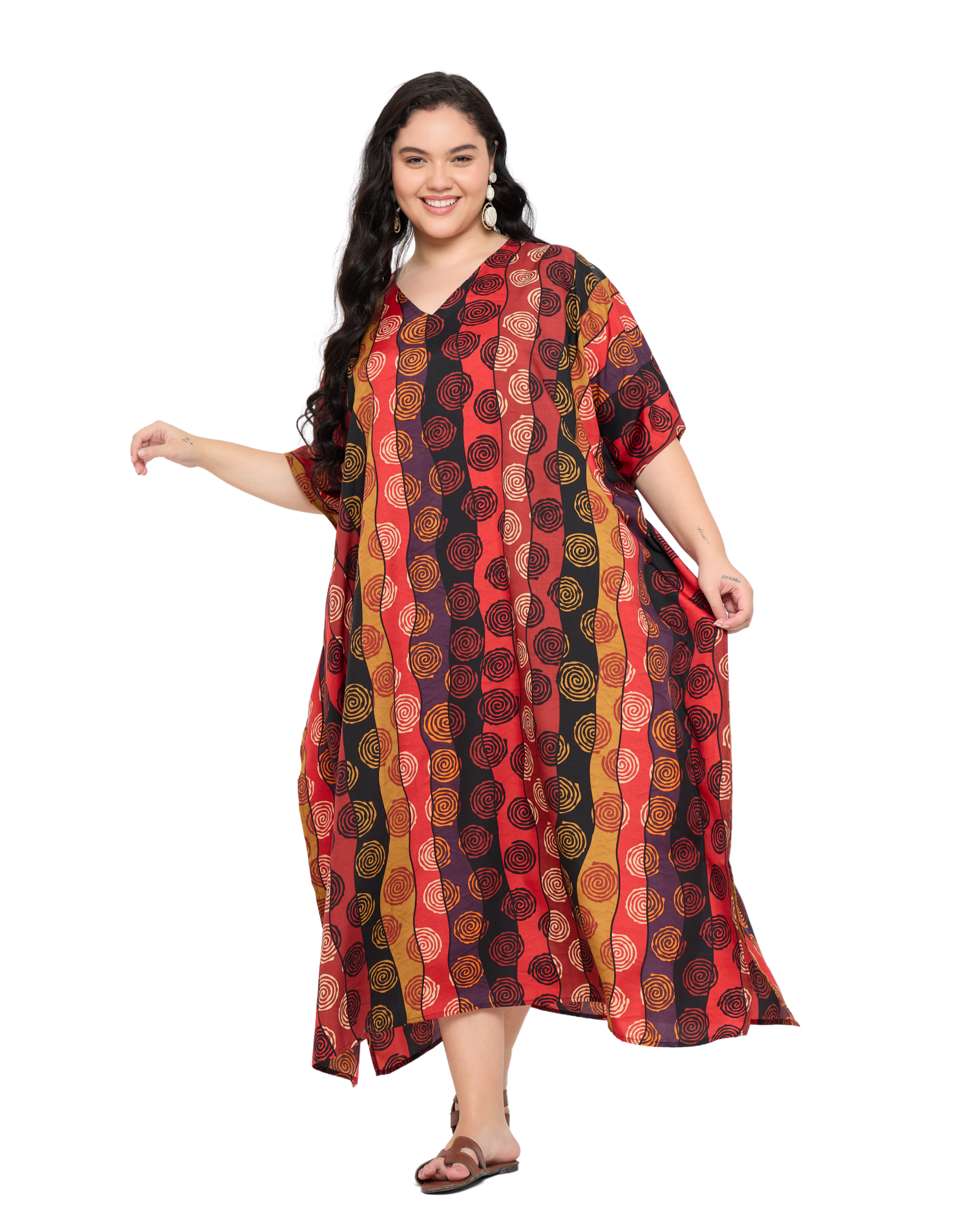 Multicolor Geometric Plus Size Caftan for Women Loungewear Dress