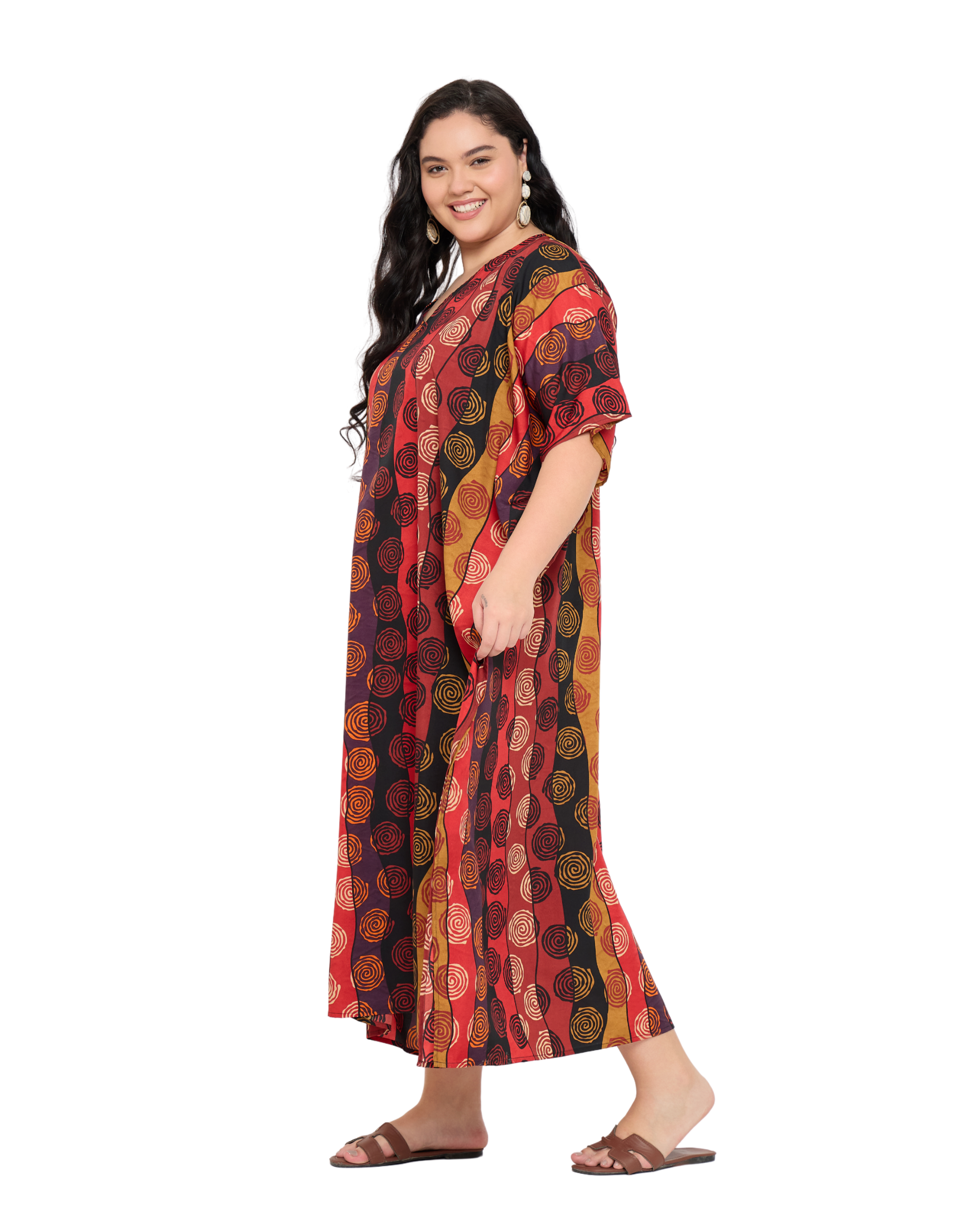 Multicolor Geometric Plus Size Caftan for Women Loungewear Dress