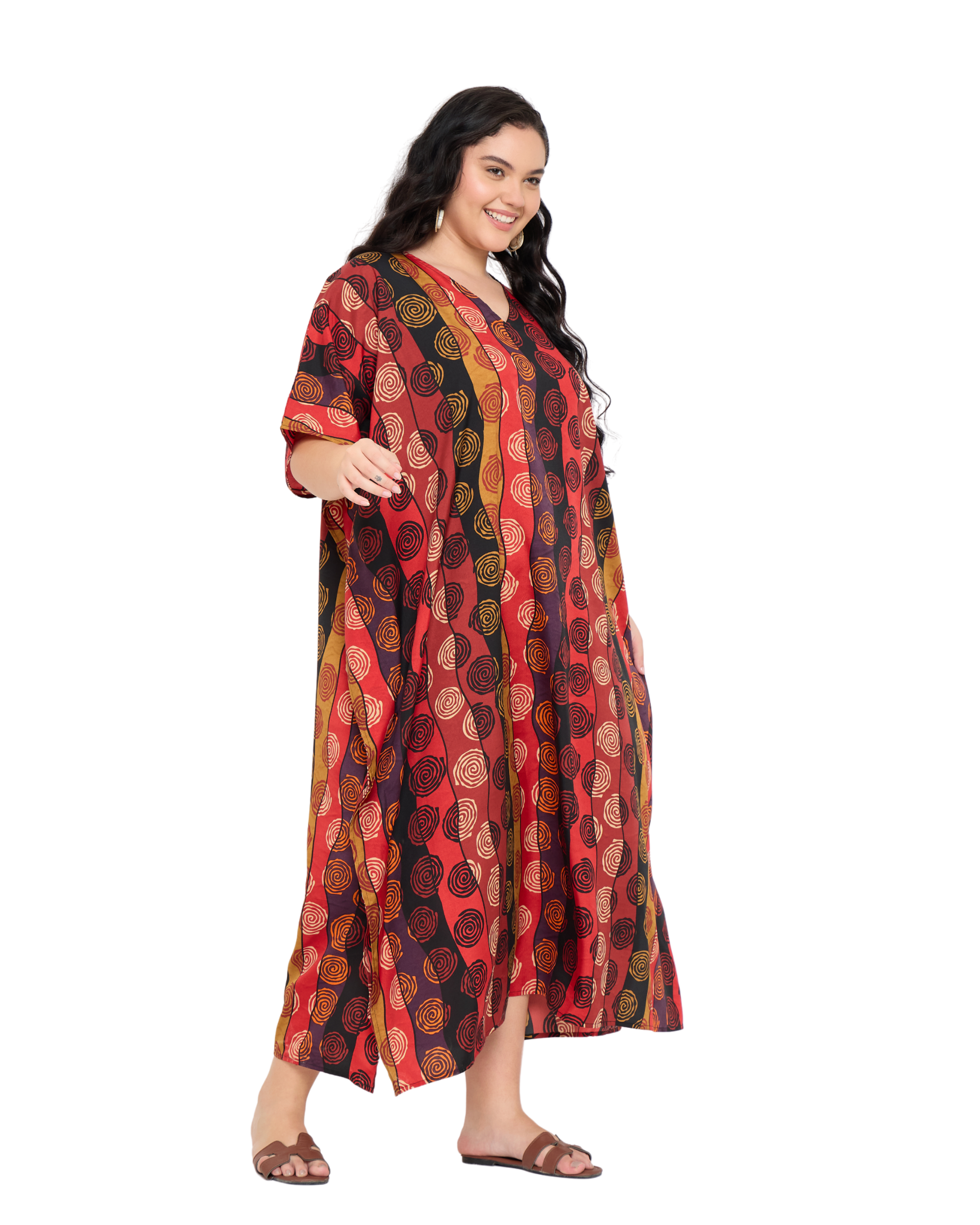 Multicolor Geometric Plus Size Caftan for Women Loungewear Dress