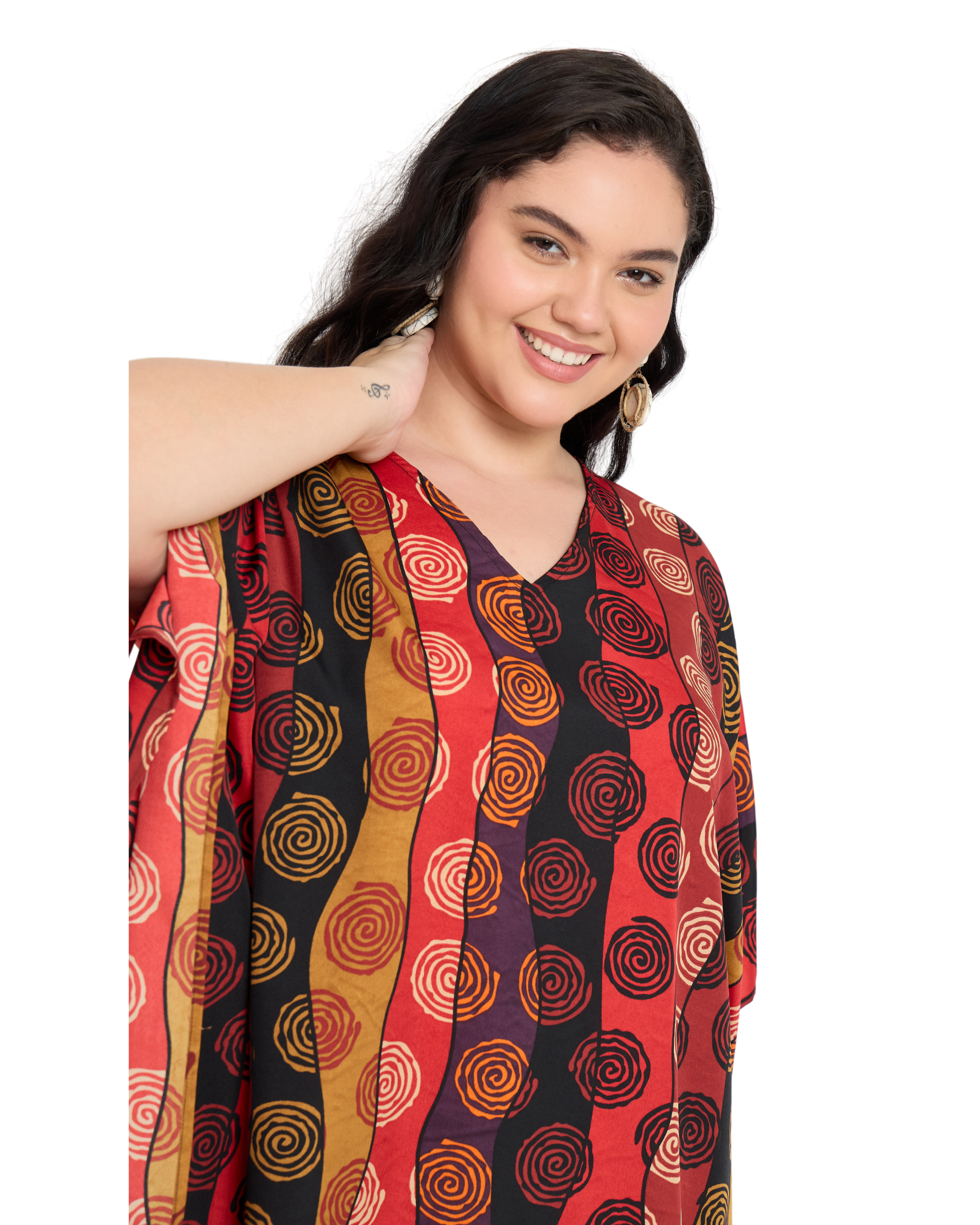 Multicolor Geometric Plus Size Caftan for Women Loungewear Dress