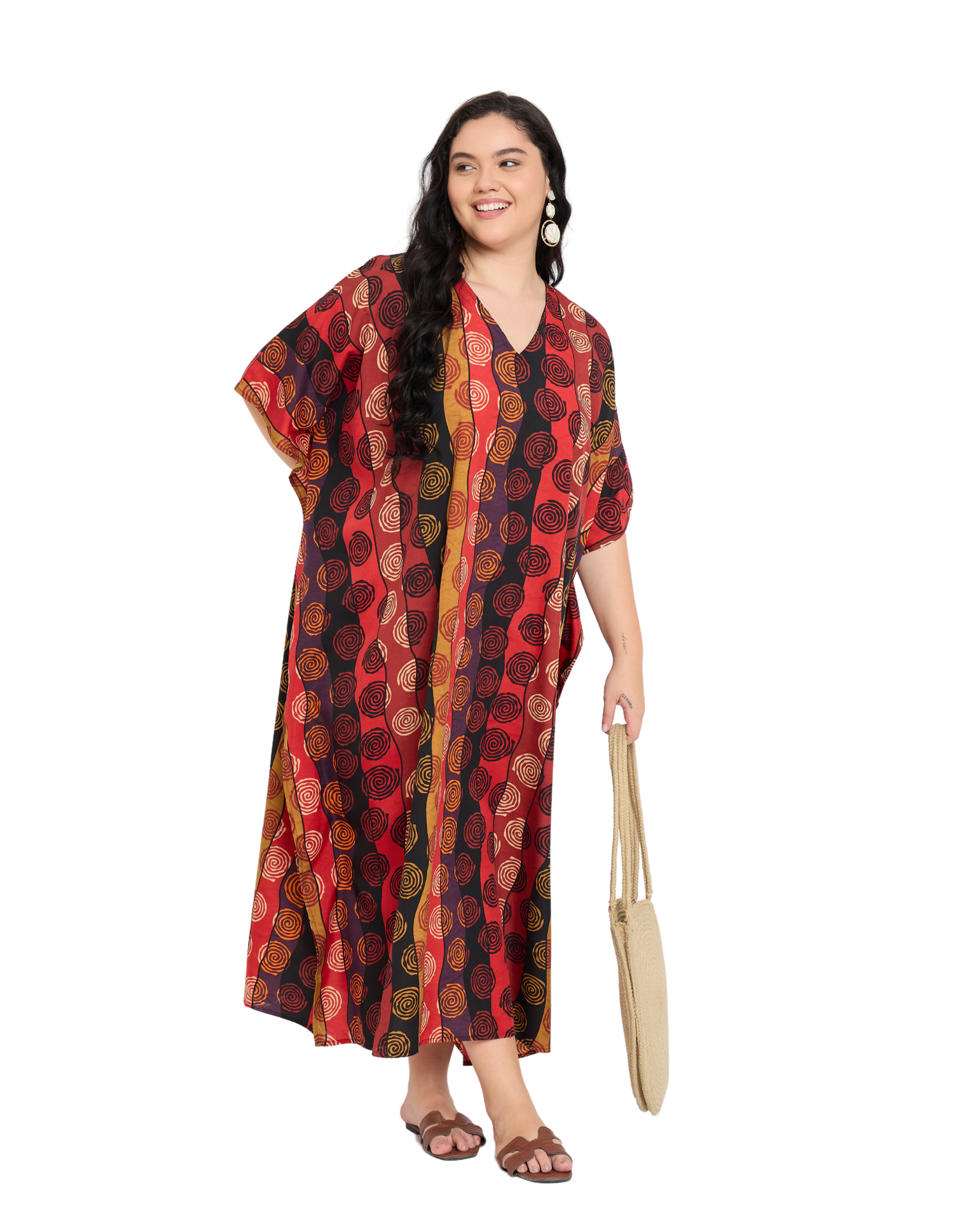 Multicolor Geometric Plus Size Caftan for Women Loungewear Dress
