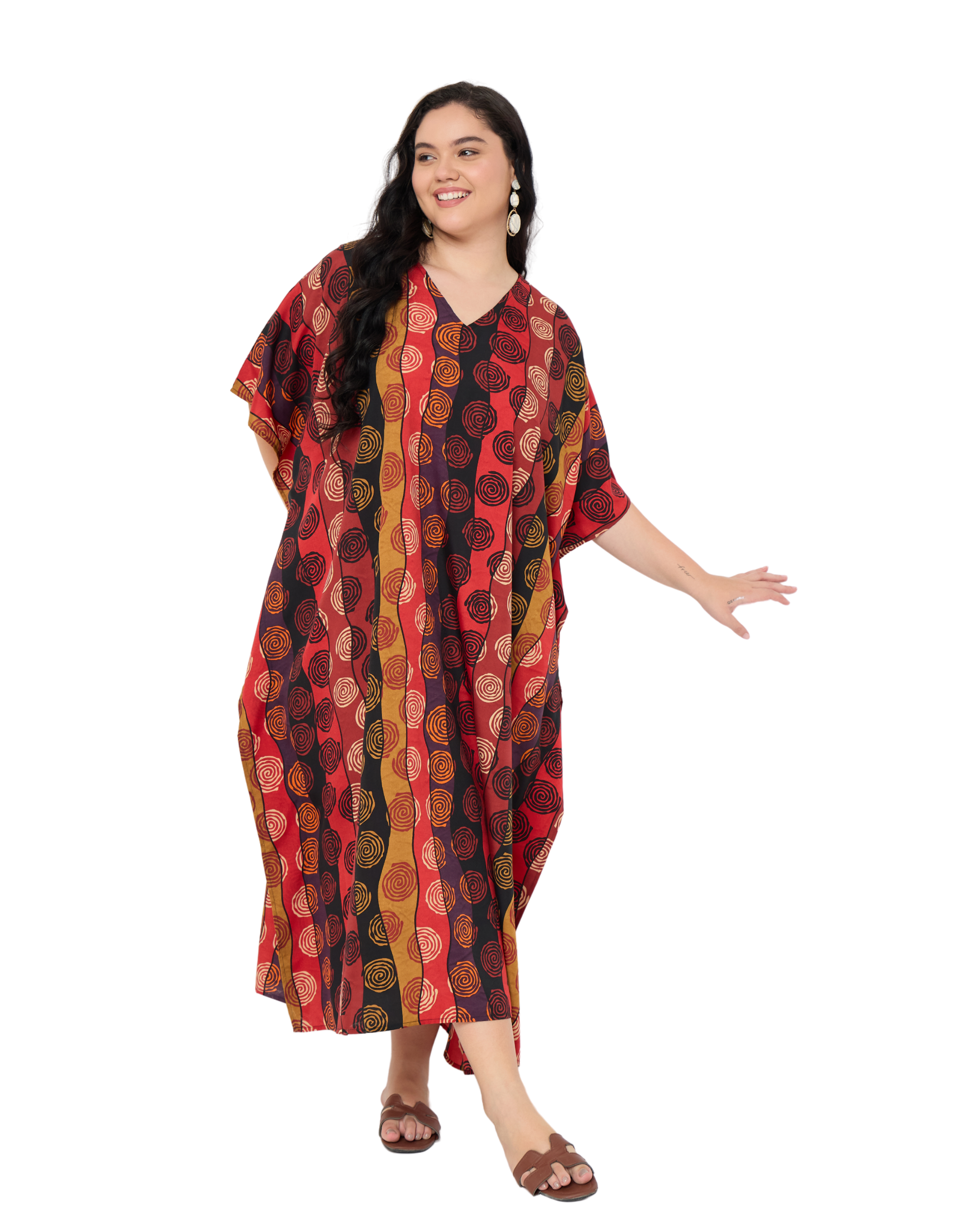 Multicolor Geometric Plus Size Caftan for Women Loungewear Dress