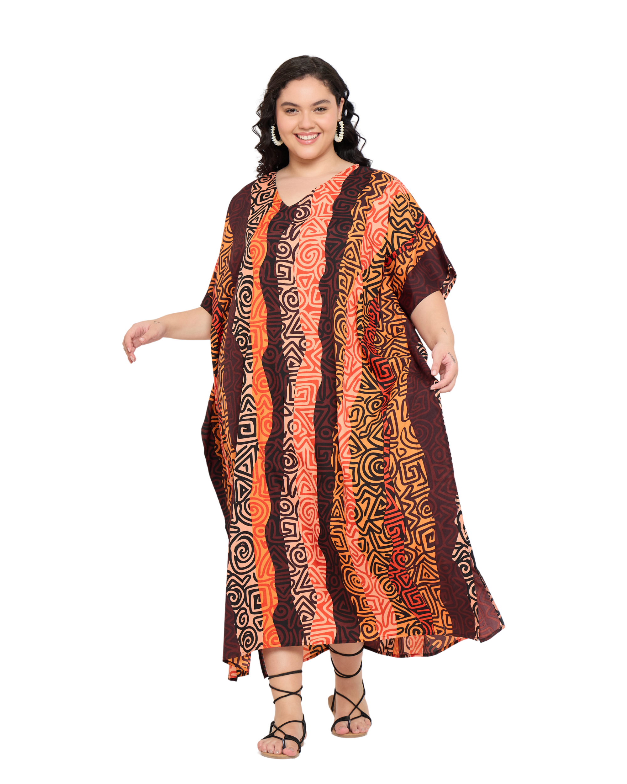 Multicolor Polyester Women Plus Size Kaftan Beach Dress