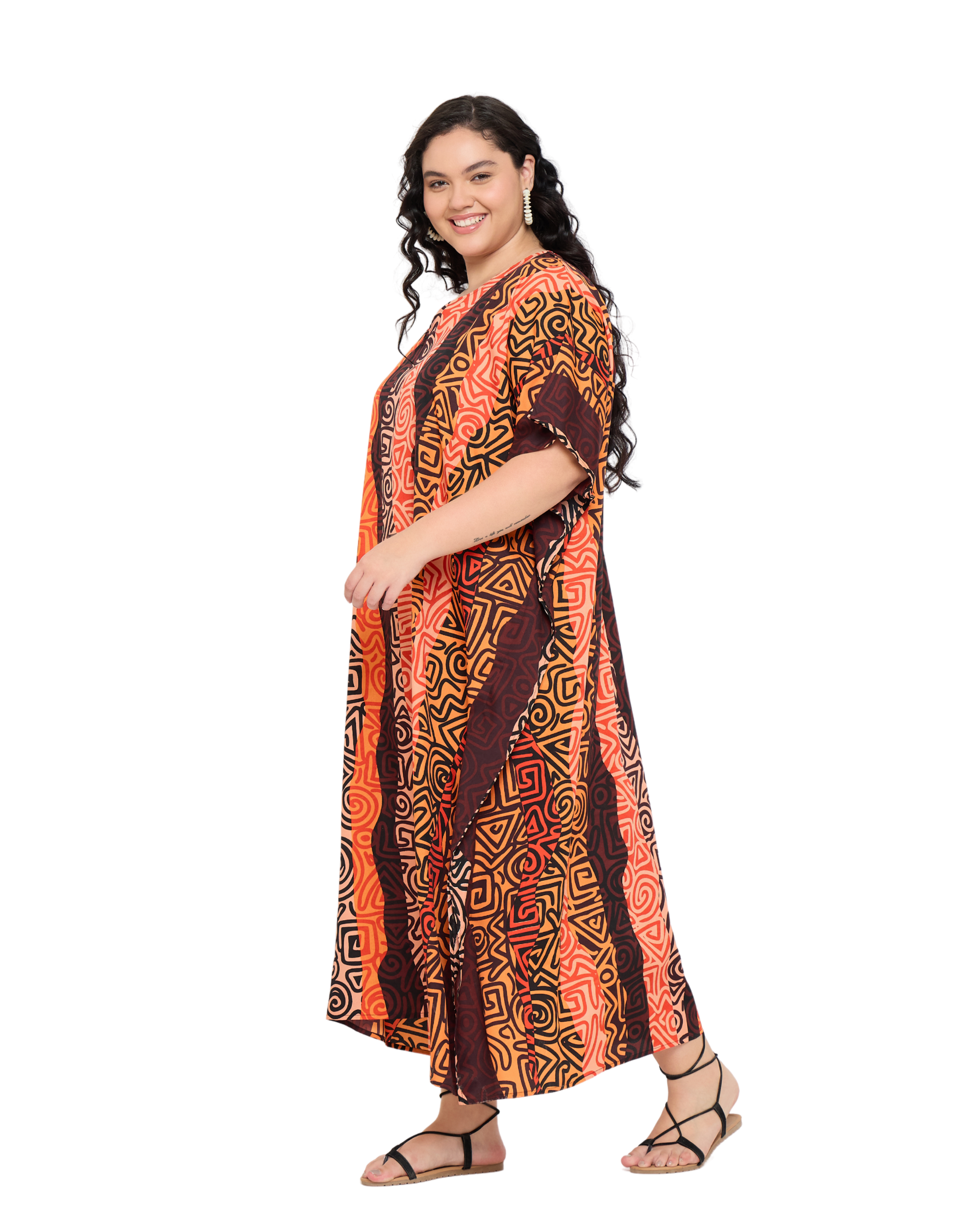Multicolor Polyester Women Plus Size Kaftan Beach Dress
