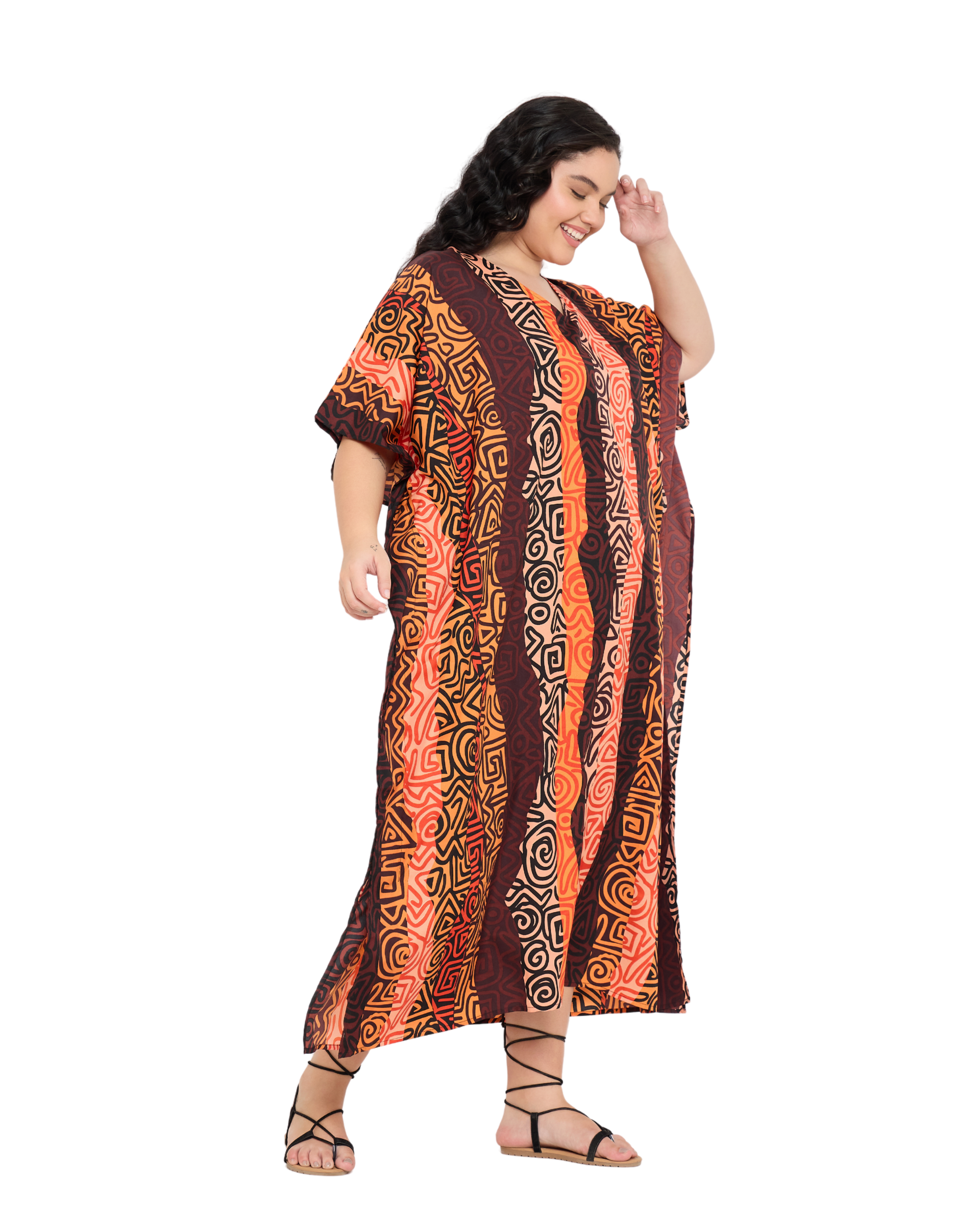 Multicolor Polyester Women Plus Size Kaftan Beach Dress