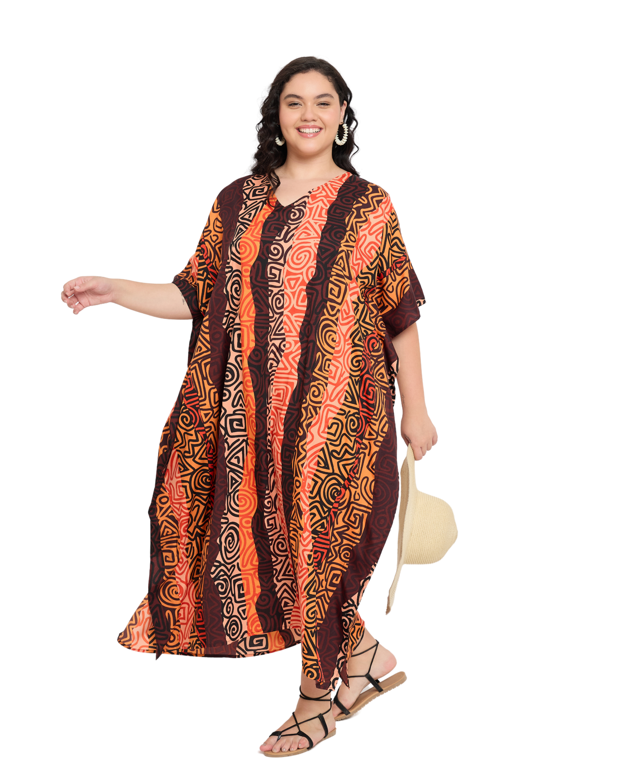 Multicolor Polyester Women Plus Size Kaftan Beach Dress