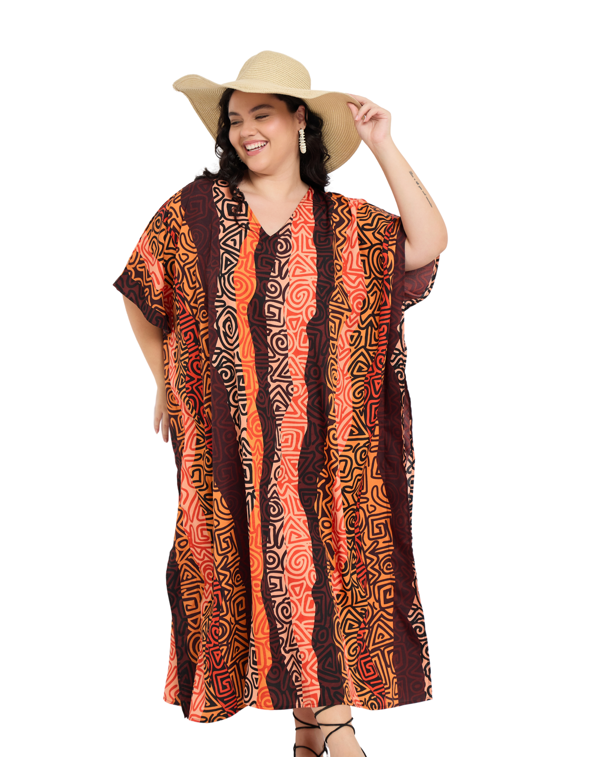 Multicolor Polyester Women Plus Size Kaftan Beach Dress