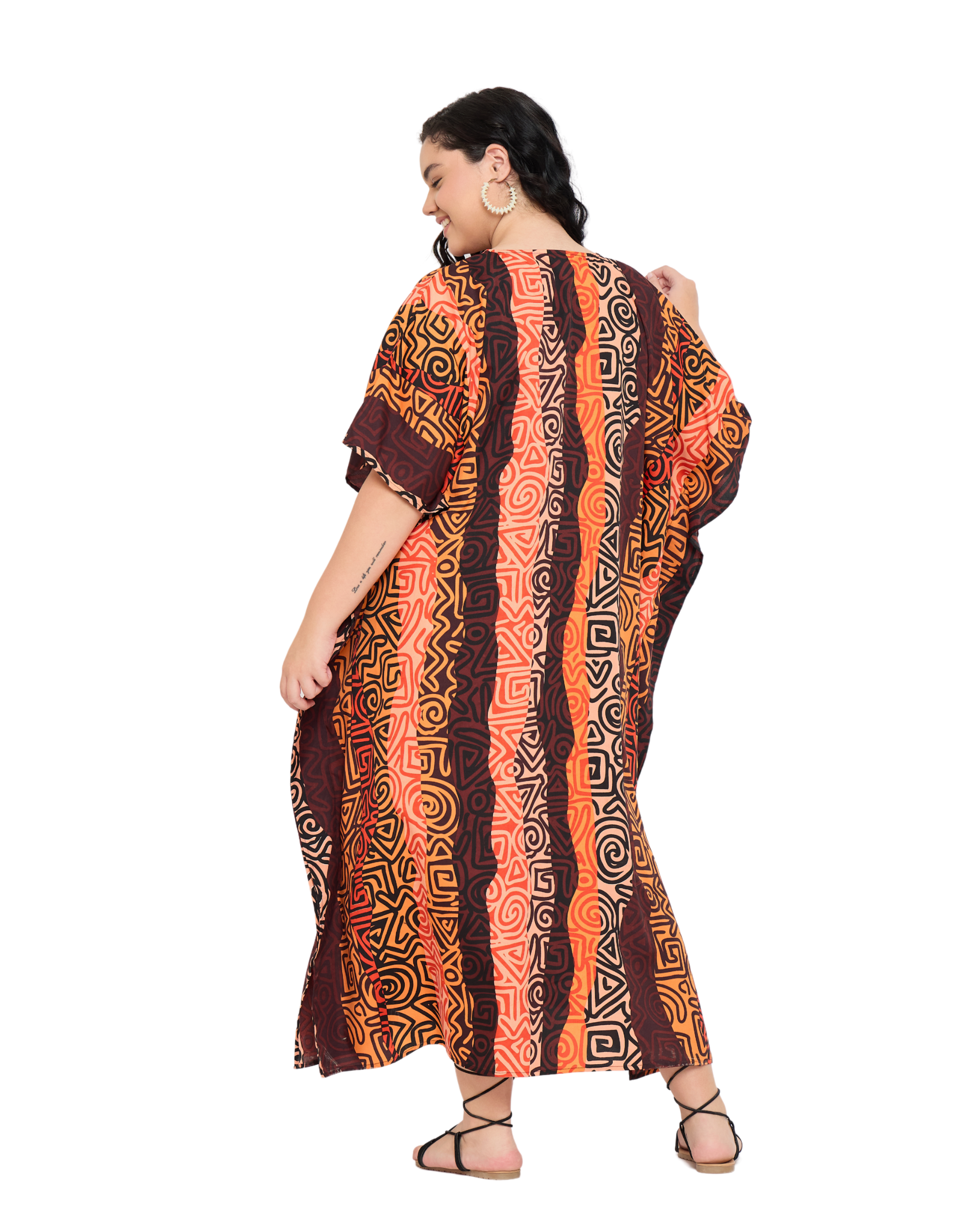 Multicolor Polyester Women Plus Size Kaftan Beach Dress