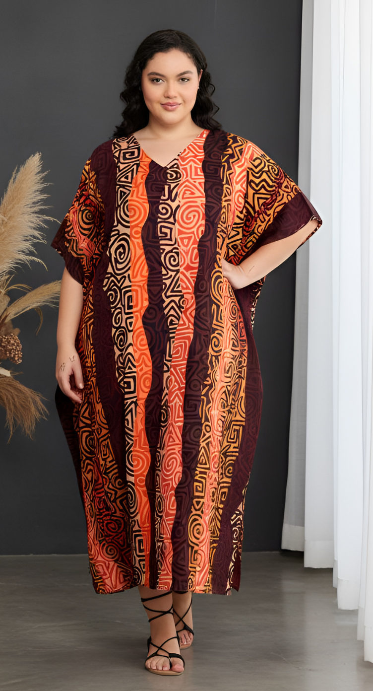 Multicolor Polyester Women Plus Size Kaftan Beach Dress