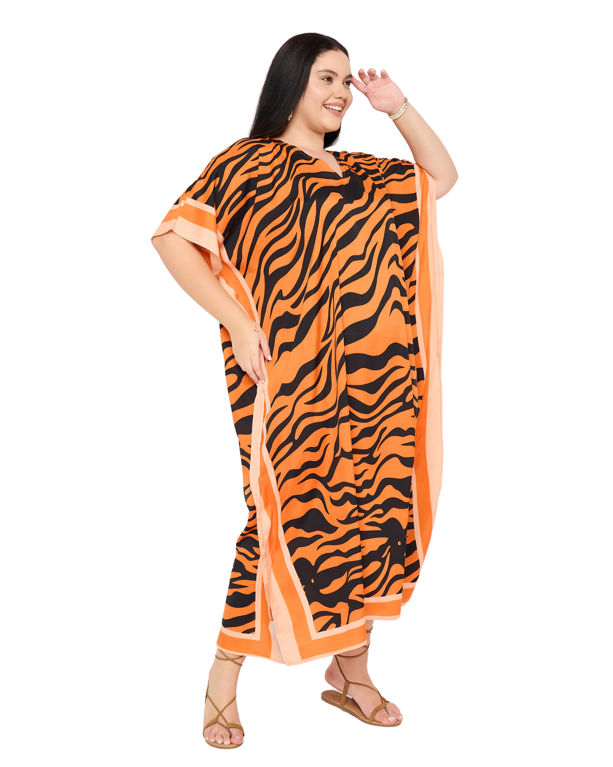 Orange Animal Print Caftan for Women Plus Size Lounge Dress
