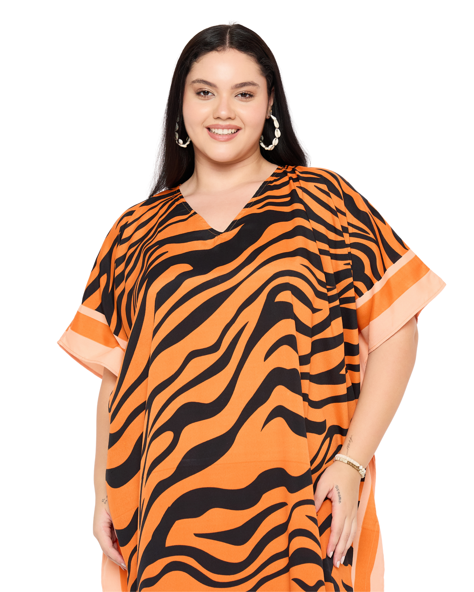 Orange Animal Print Caftan for Women Plus Size Lounge Dress
