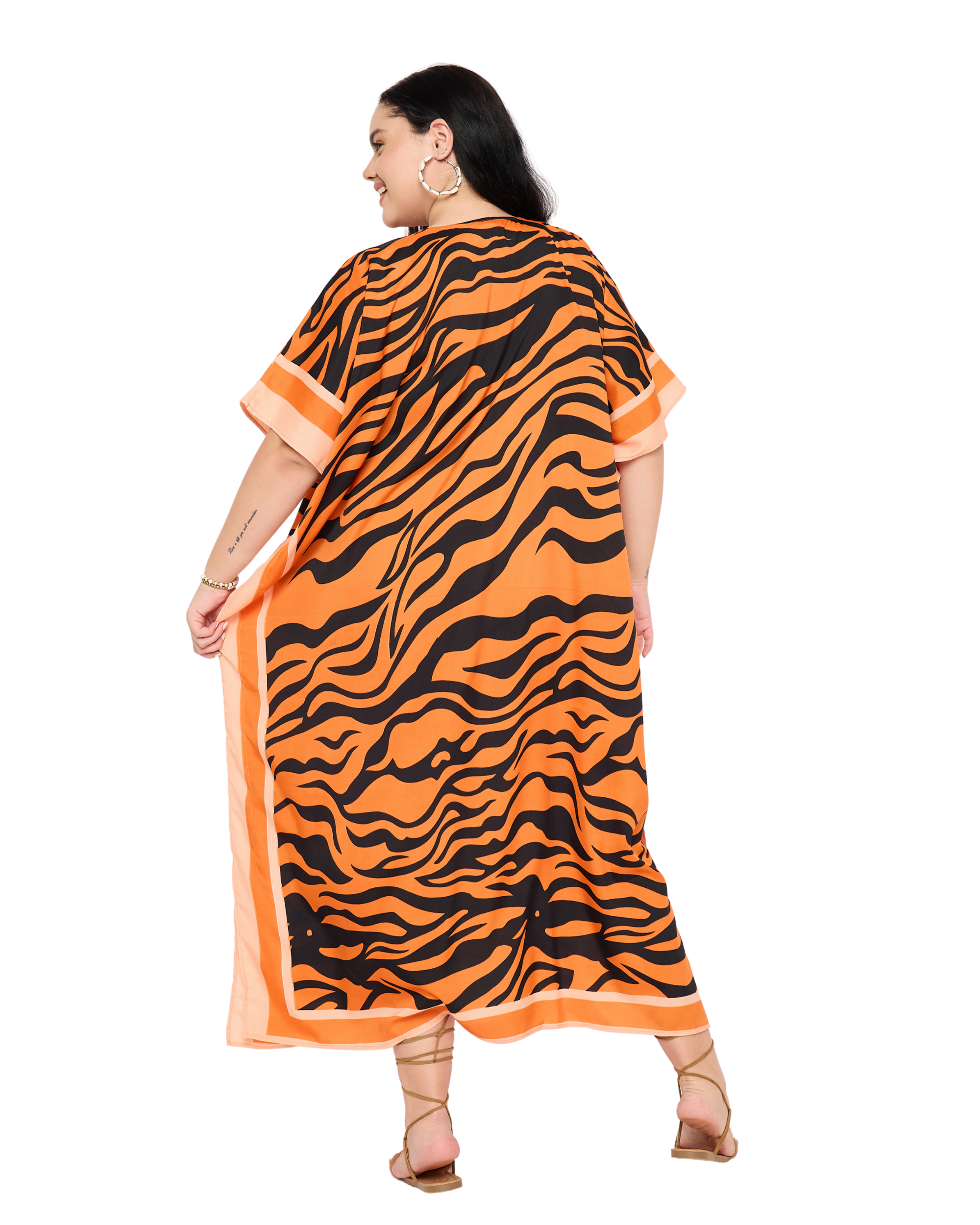 Orange Animal Print Caftan for Women Plus Size Lounge Dress