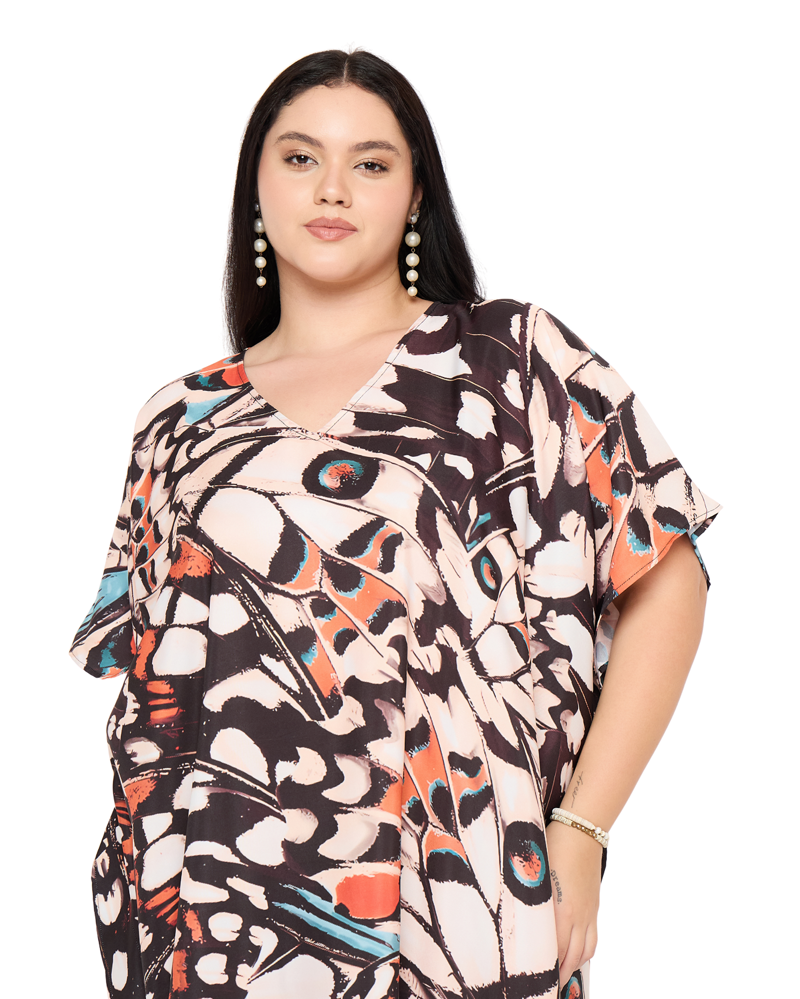 Black Polyester Women Plus Size Caftan Dress Nighty
