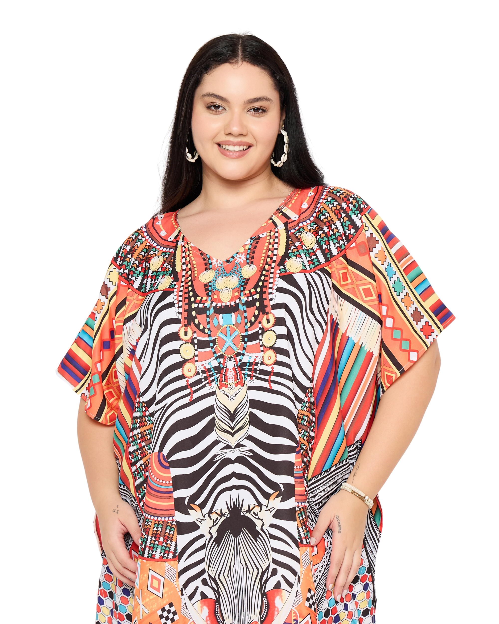 Black And White Tribal Elegant Plus Size Kaftan Dress for Women