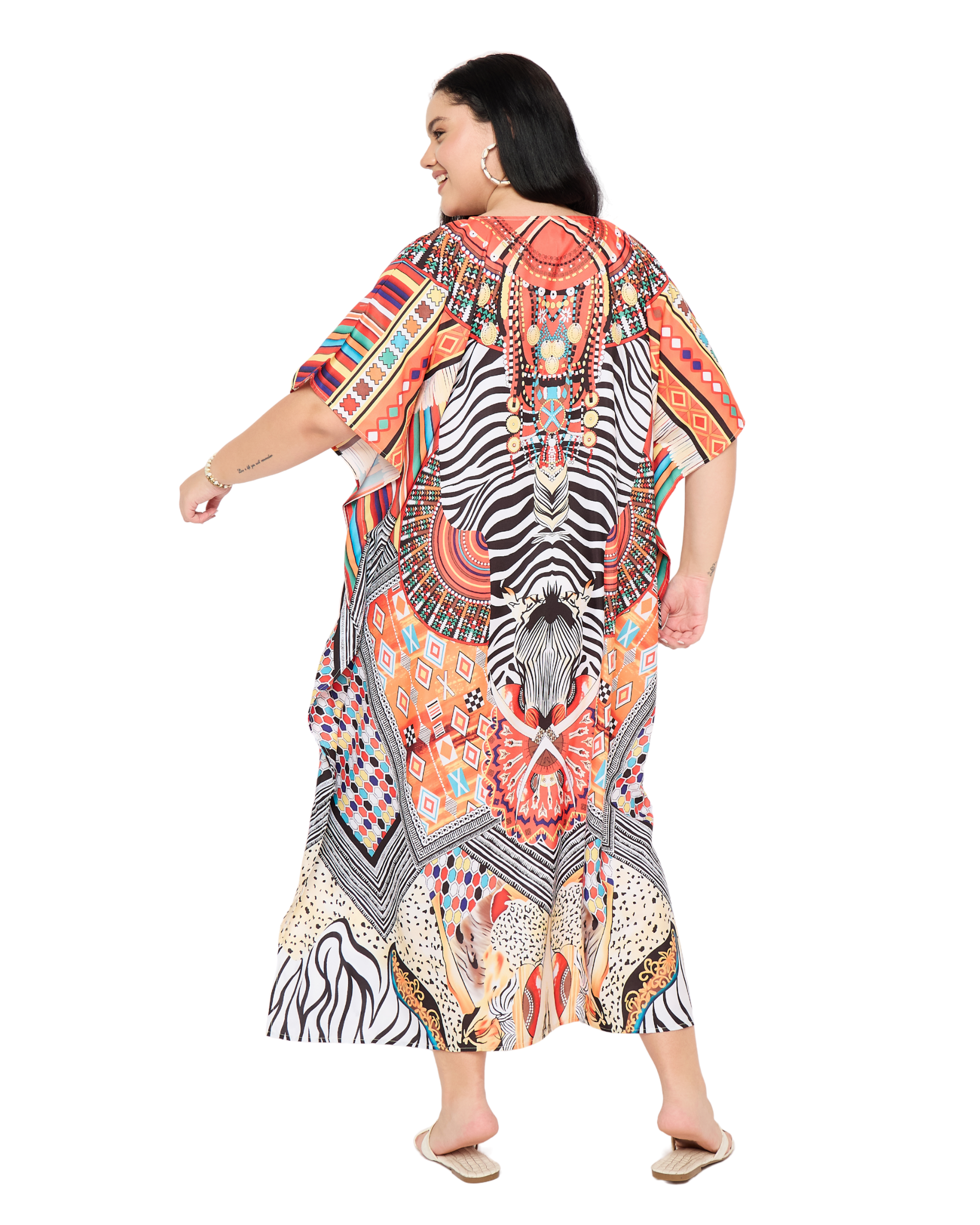 Black And White Tribal Elegant Plus Size Kaftan Dress for Women