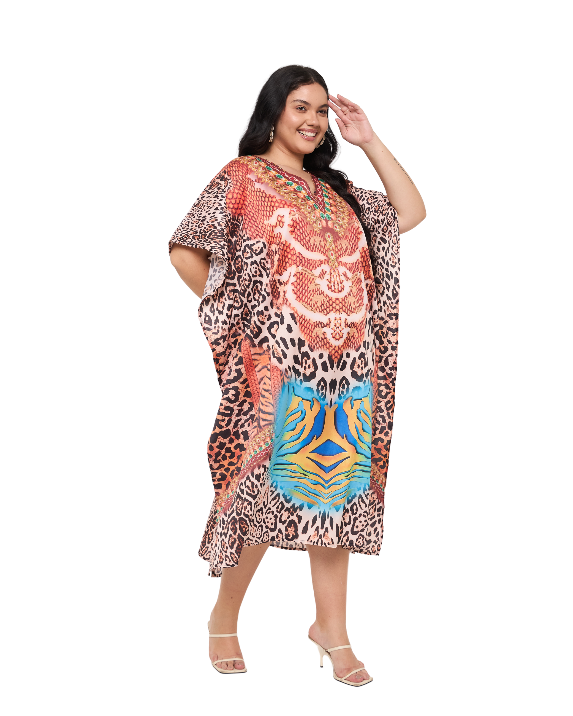 Animal Print Multicolor Women Plus Size Casual Caftan Dress