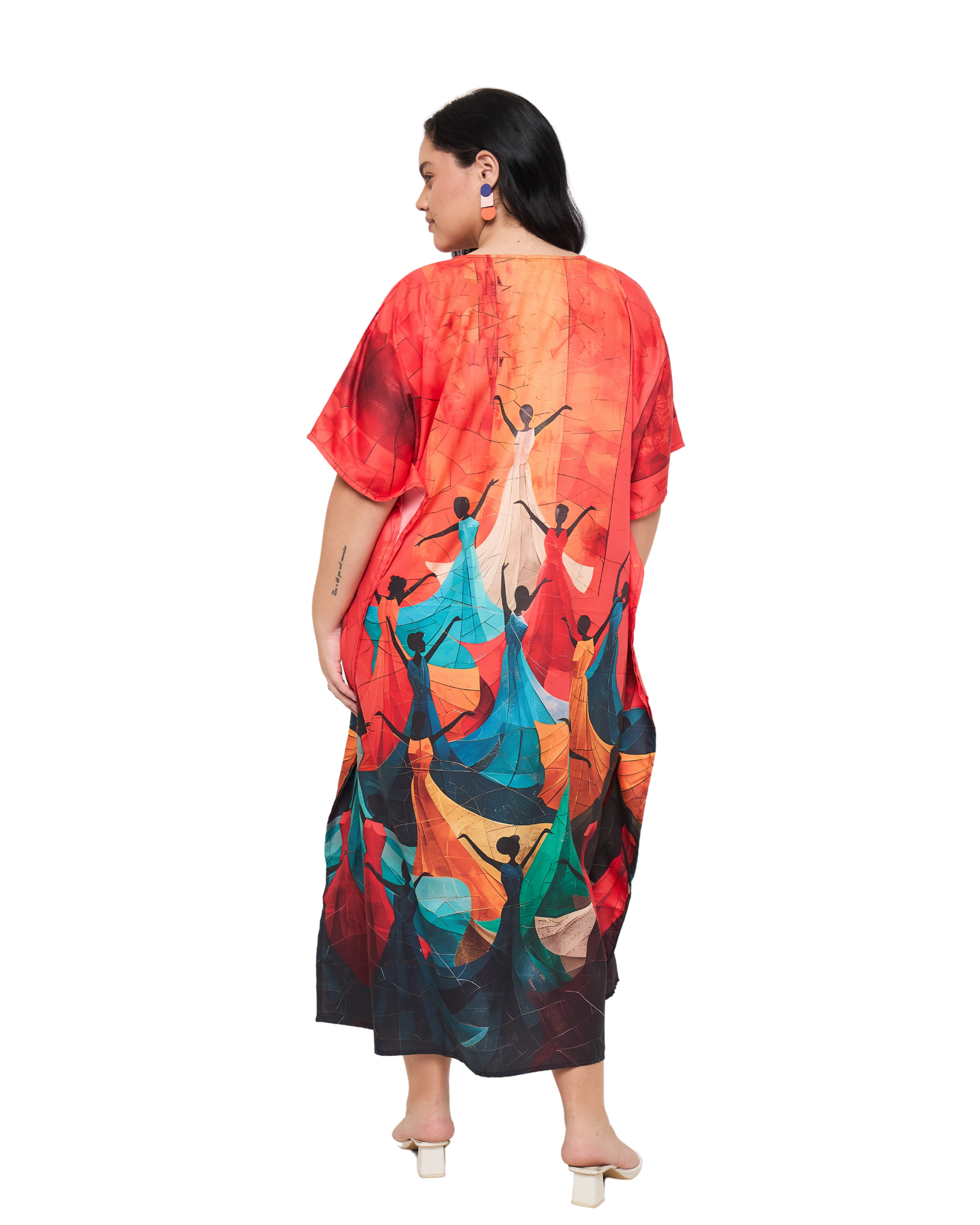 Lady Print Red Polyester Loungewear Plus Size Kaftan Dress