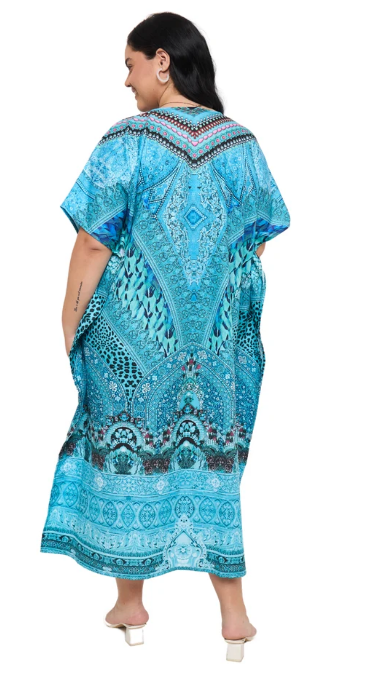 Light Sky Blue Bohemian Paisley Plus Size Kaftan for Women 1X-3X | GypsieBlu