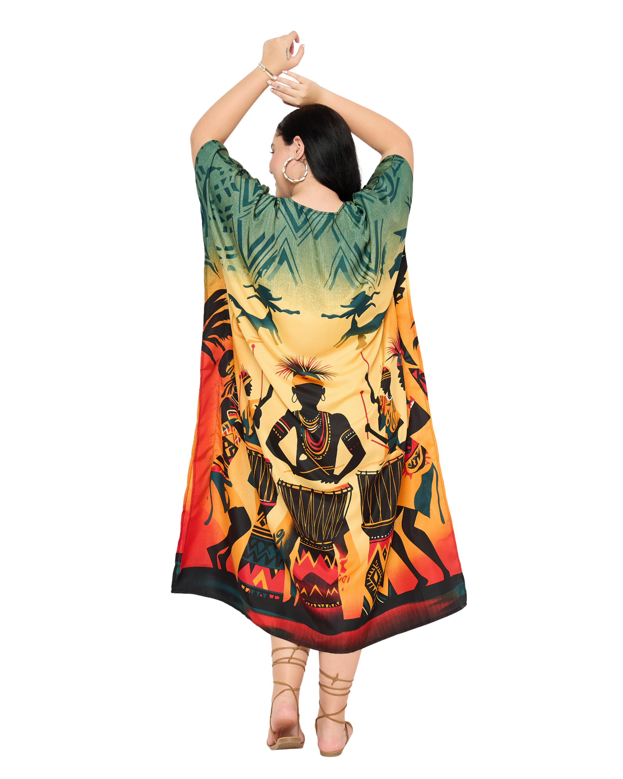 Yellow Tribal Women Plus Size Kaftan Nightgown Dress