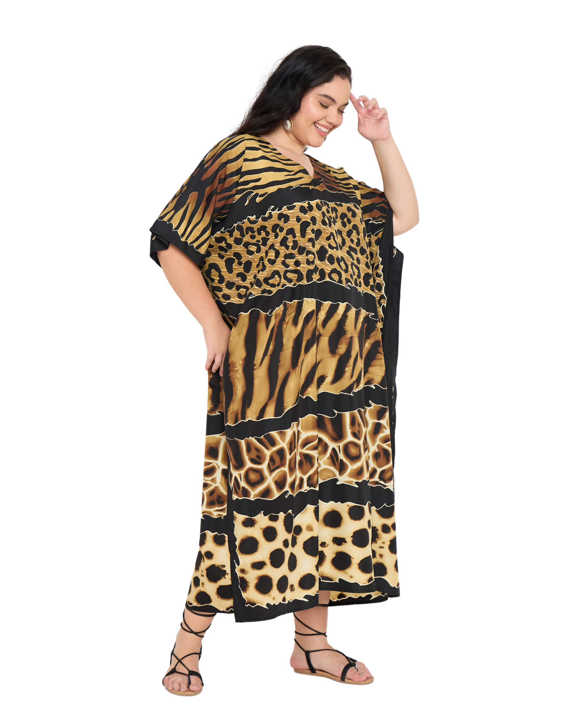 Animal Print Polyester Women Plus Size Kaftan Loungewear Dress
