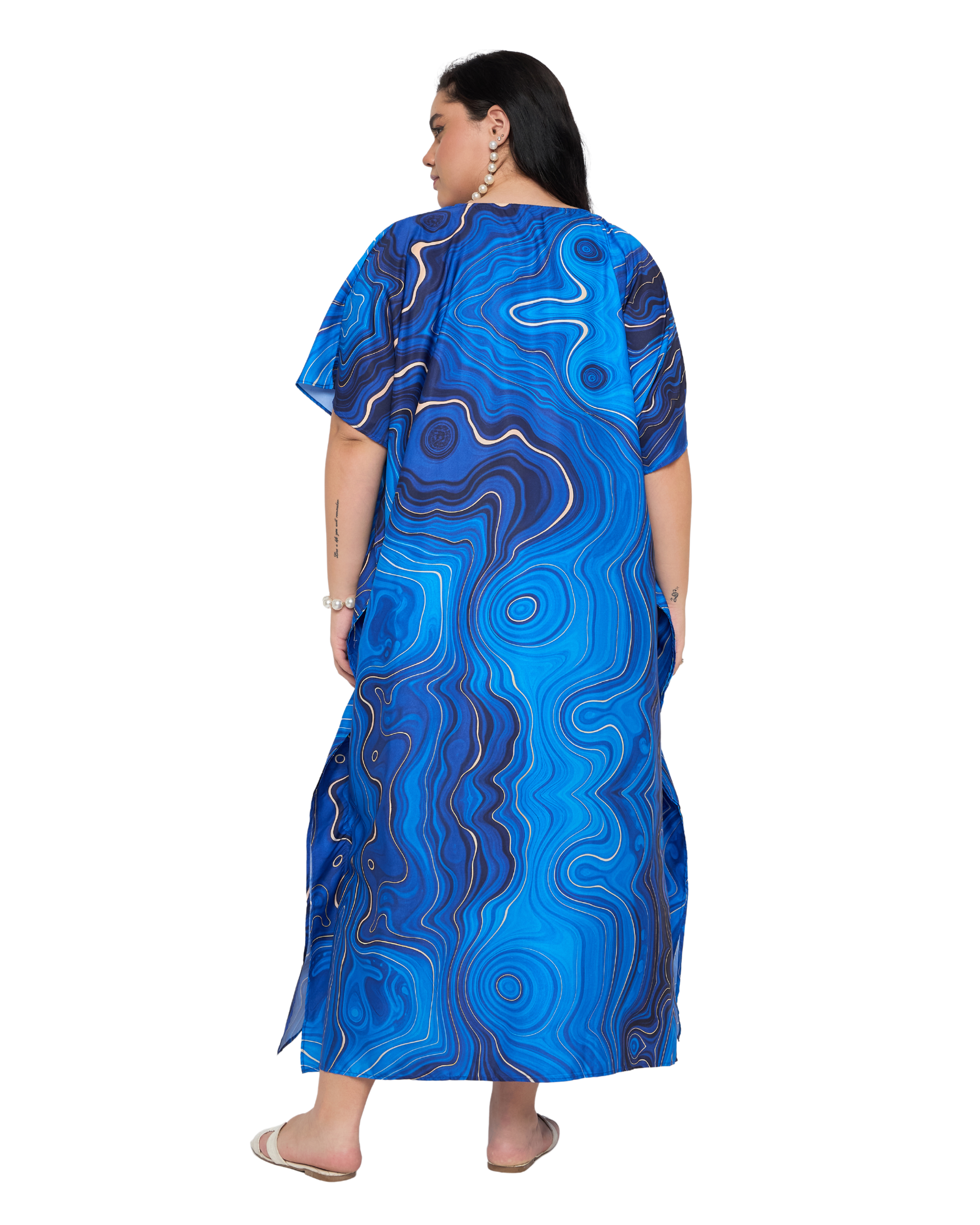 Royal Blue Abstract Polyester Plus Size Caftan Dress for Women