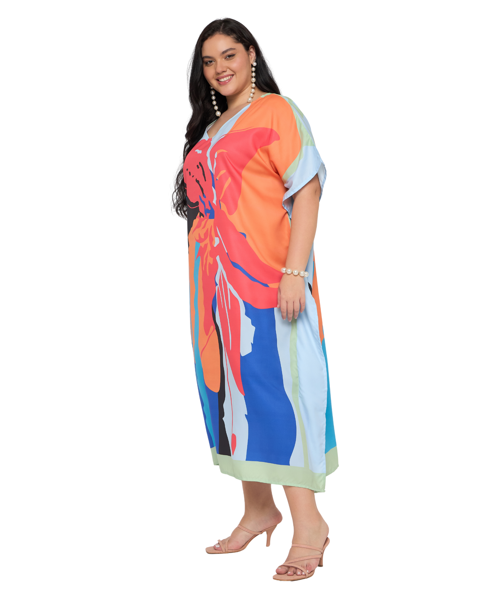Striped Dusty Rose polyester Kaftan Dress for Women Plus Size