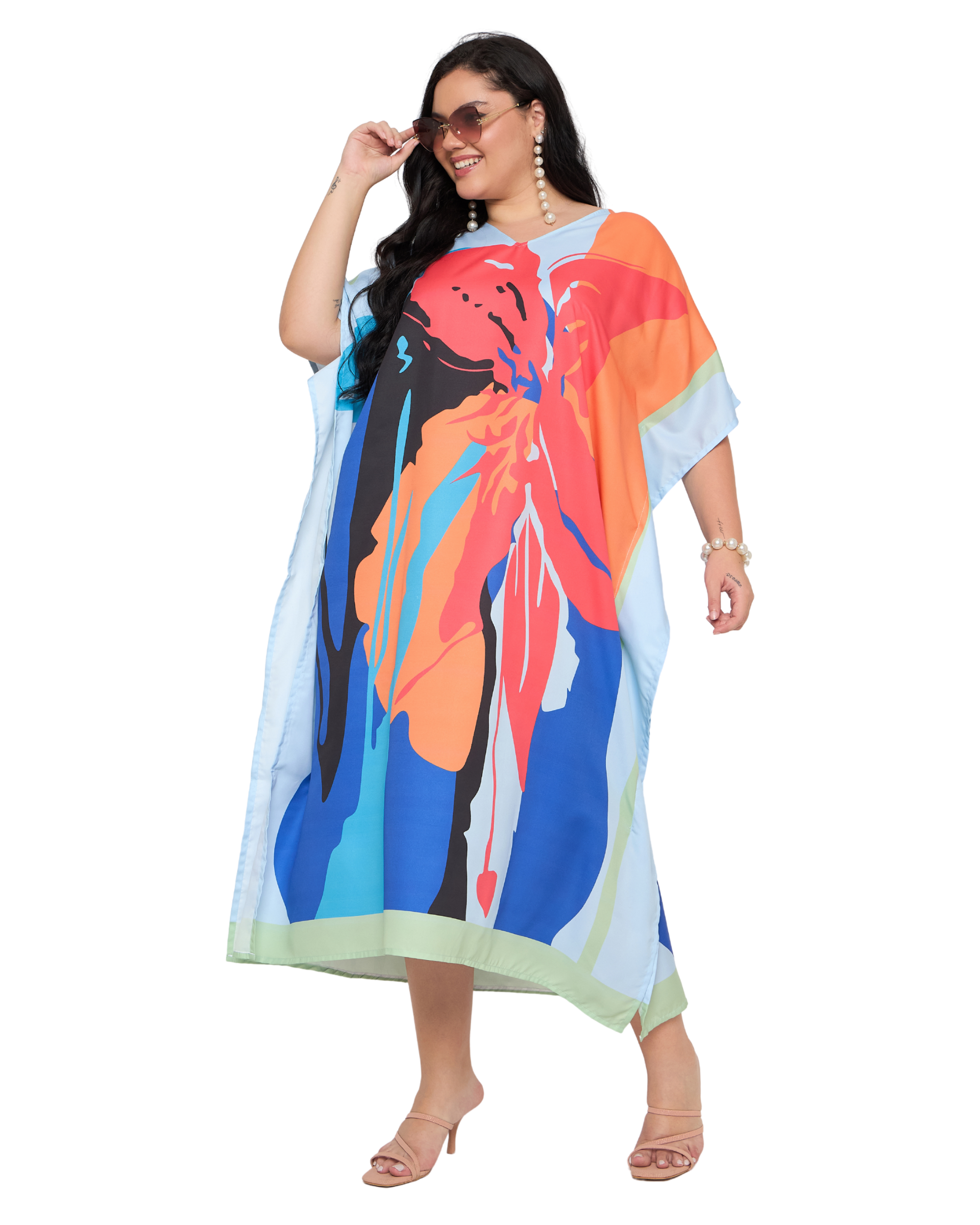 Striped Dusty Rose polyester Kaftan Dress for Women Plus Size