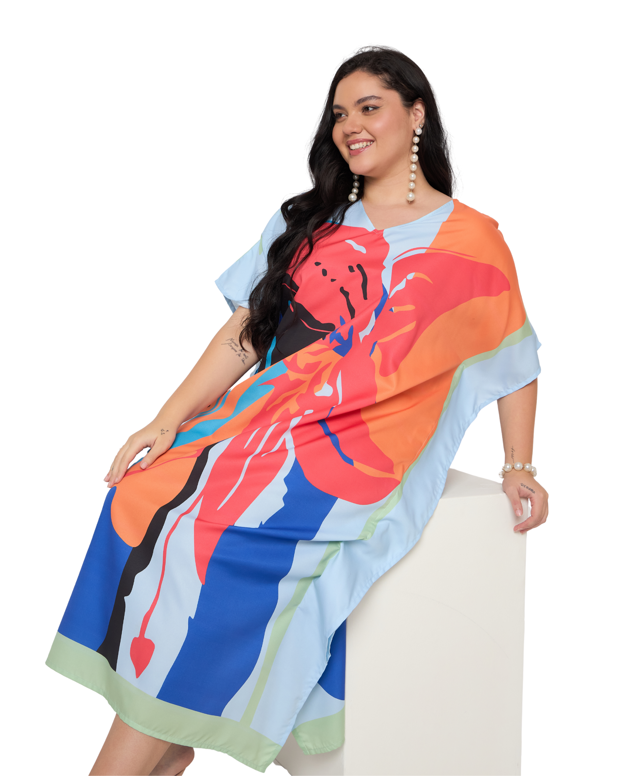 Striped Dusty Rose polyester Kaftan Dress for Women Plus Size