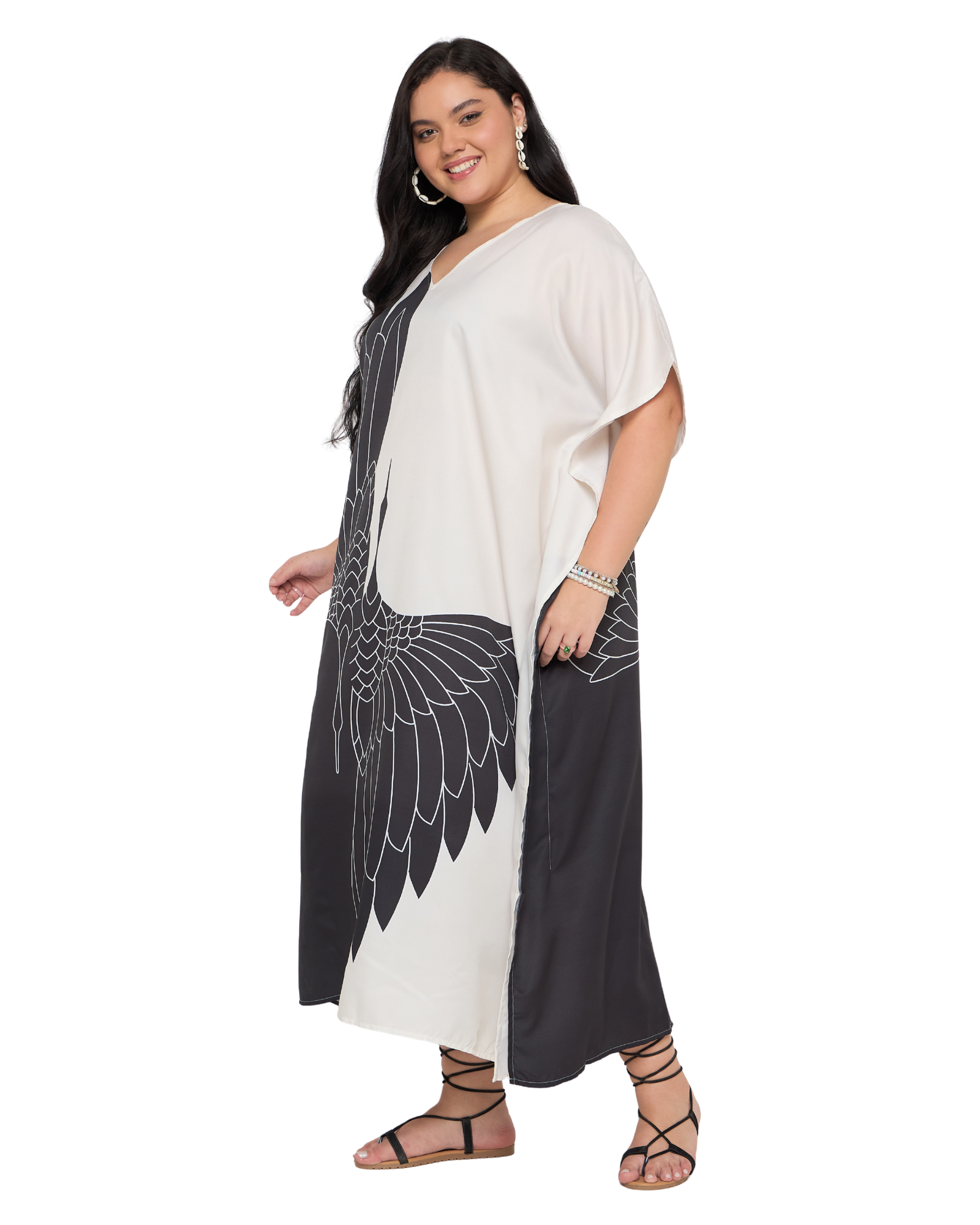 Cream Polyester Elegant Plus Size Kaftan Dress for Women