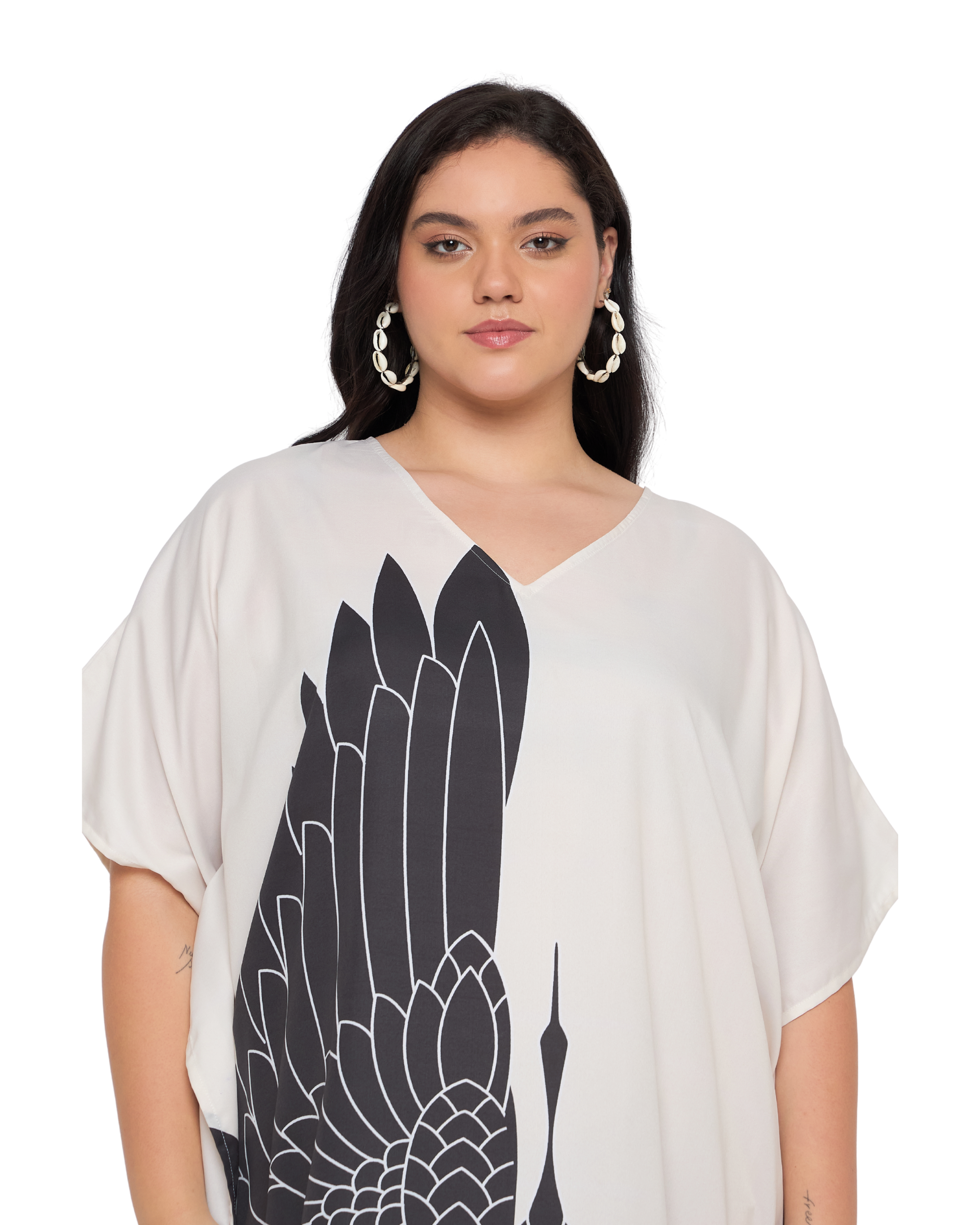 Cream Polyester Elegant Plus Size Kaftan Dress for Women