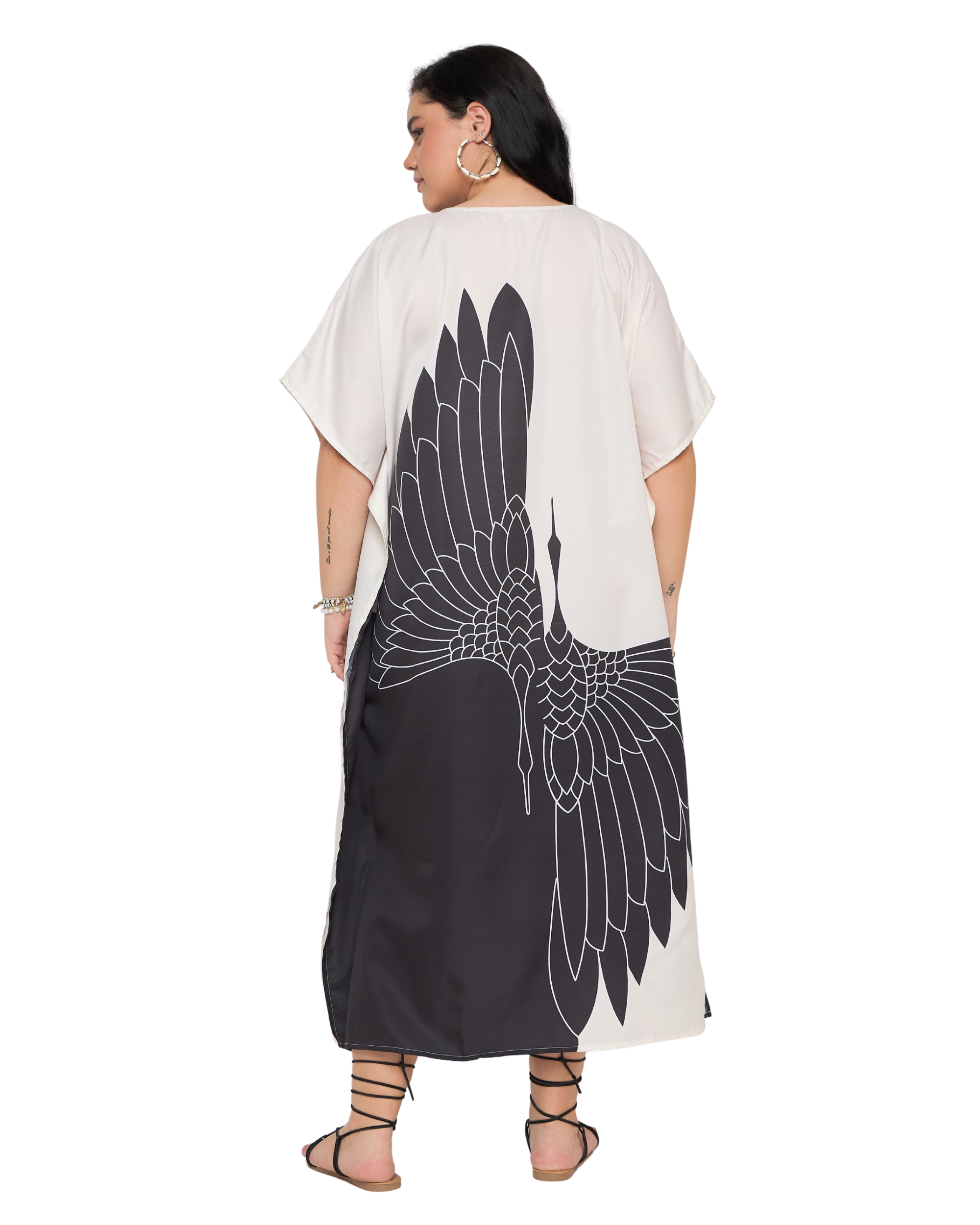 Cream Polyester Elegant Plus Size Kaftan Dress for Women