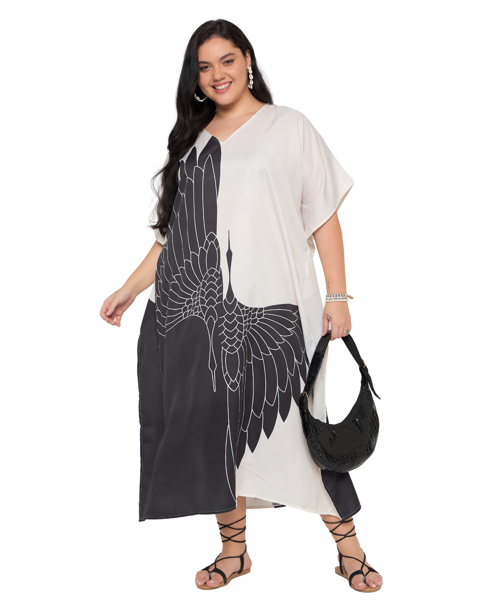 Cream Polyester Elegant Plus Size Kaftan Dress for Women