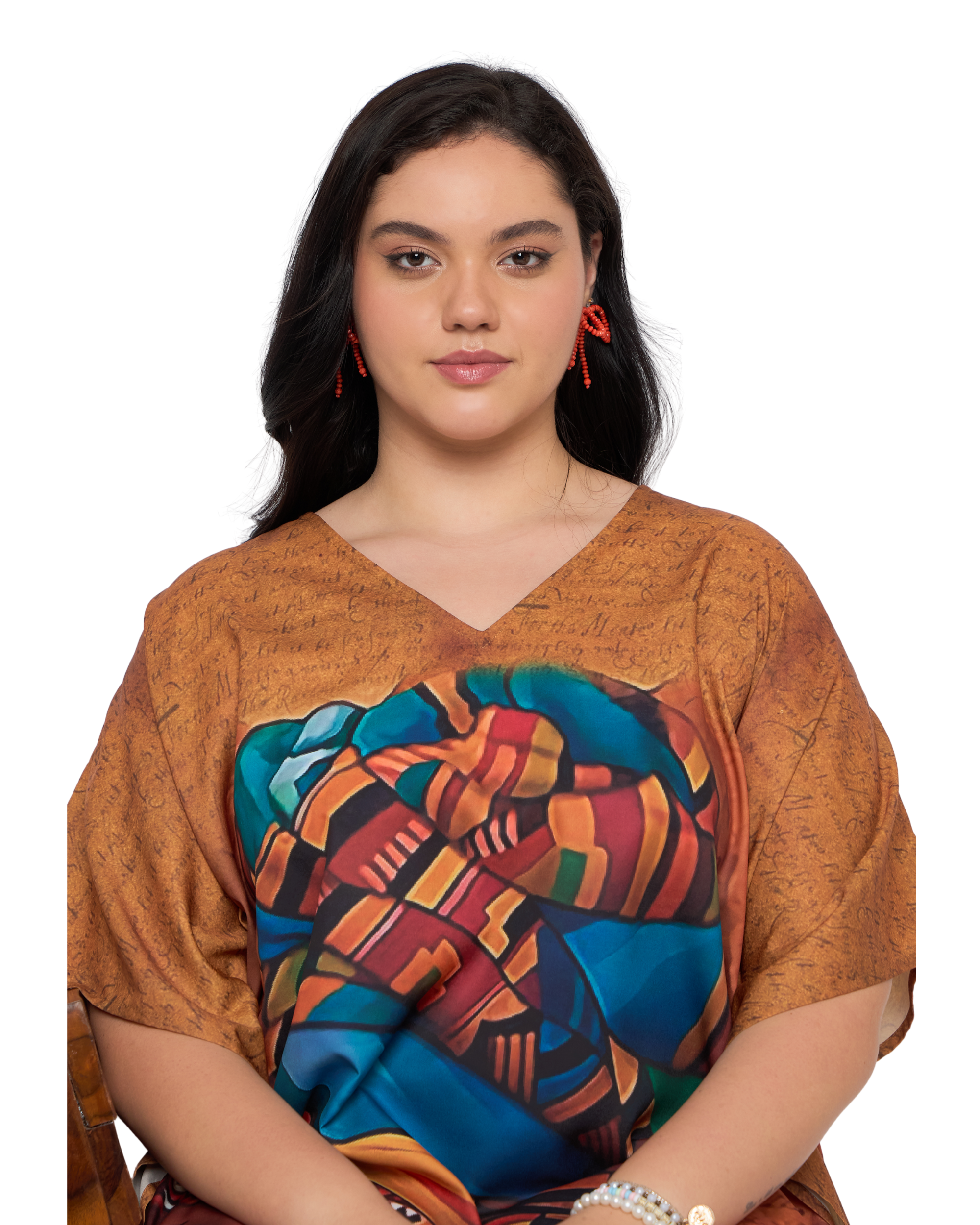 Terracotta Lady Face Polyester Women Plus Size Kaftan Dress