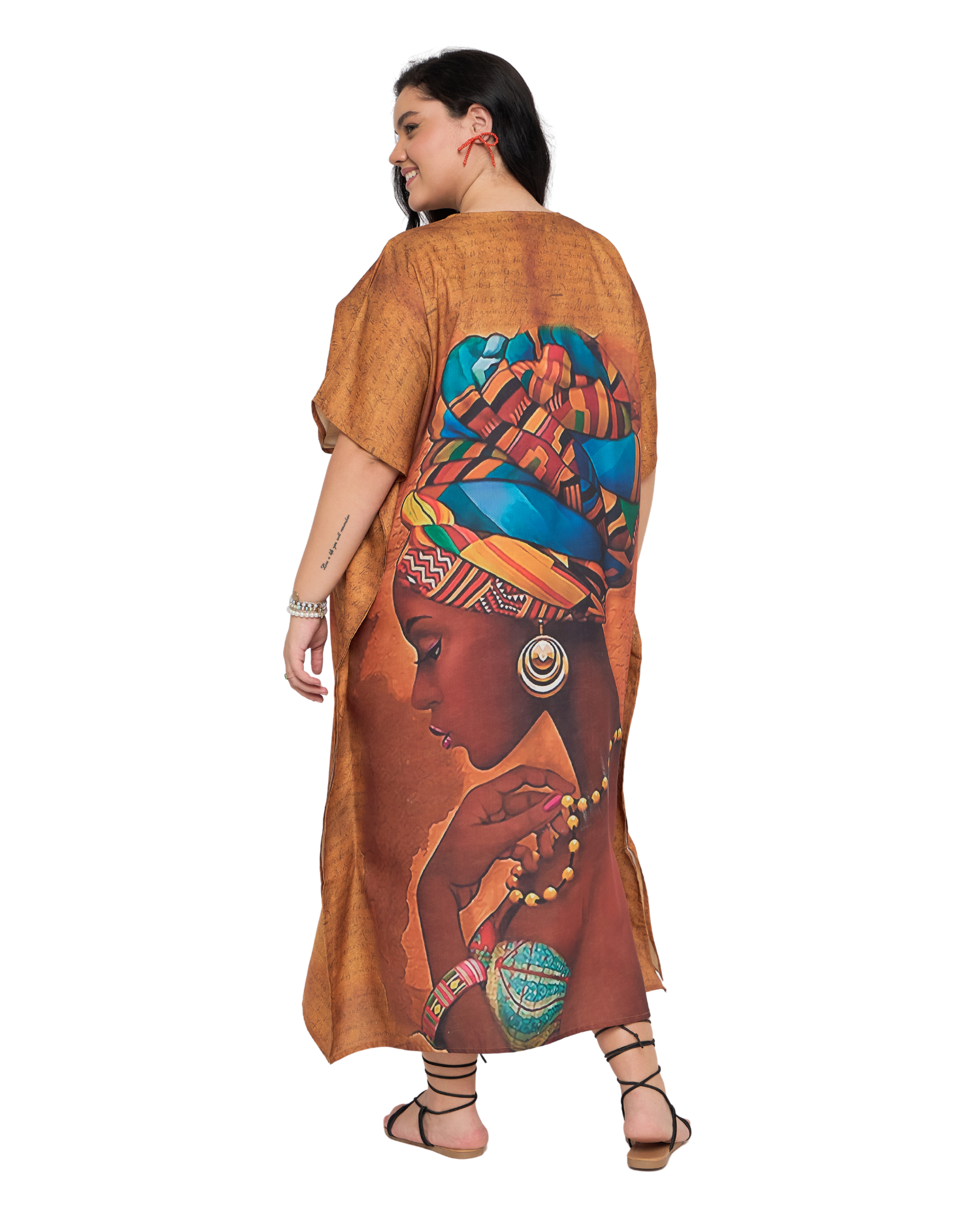 Terracotta Lady Face Polyester Women Plus Size Kaftan Dress