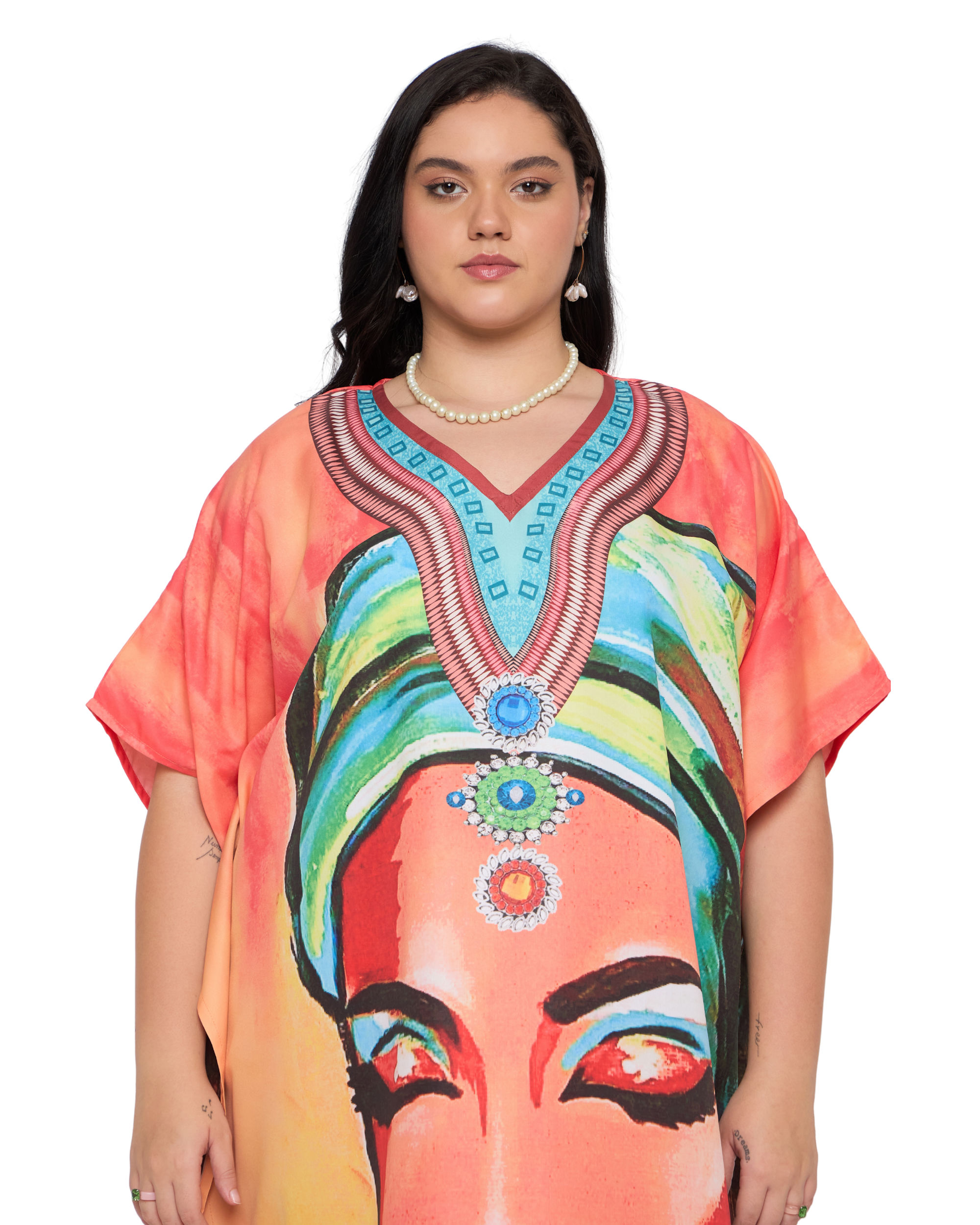 Peach Lady Face Polyester Women Plus Size Caftan Dress