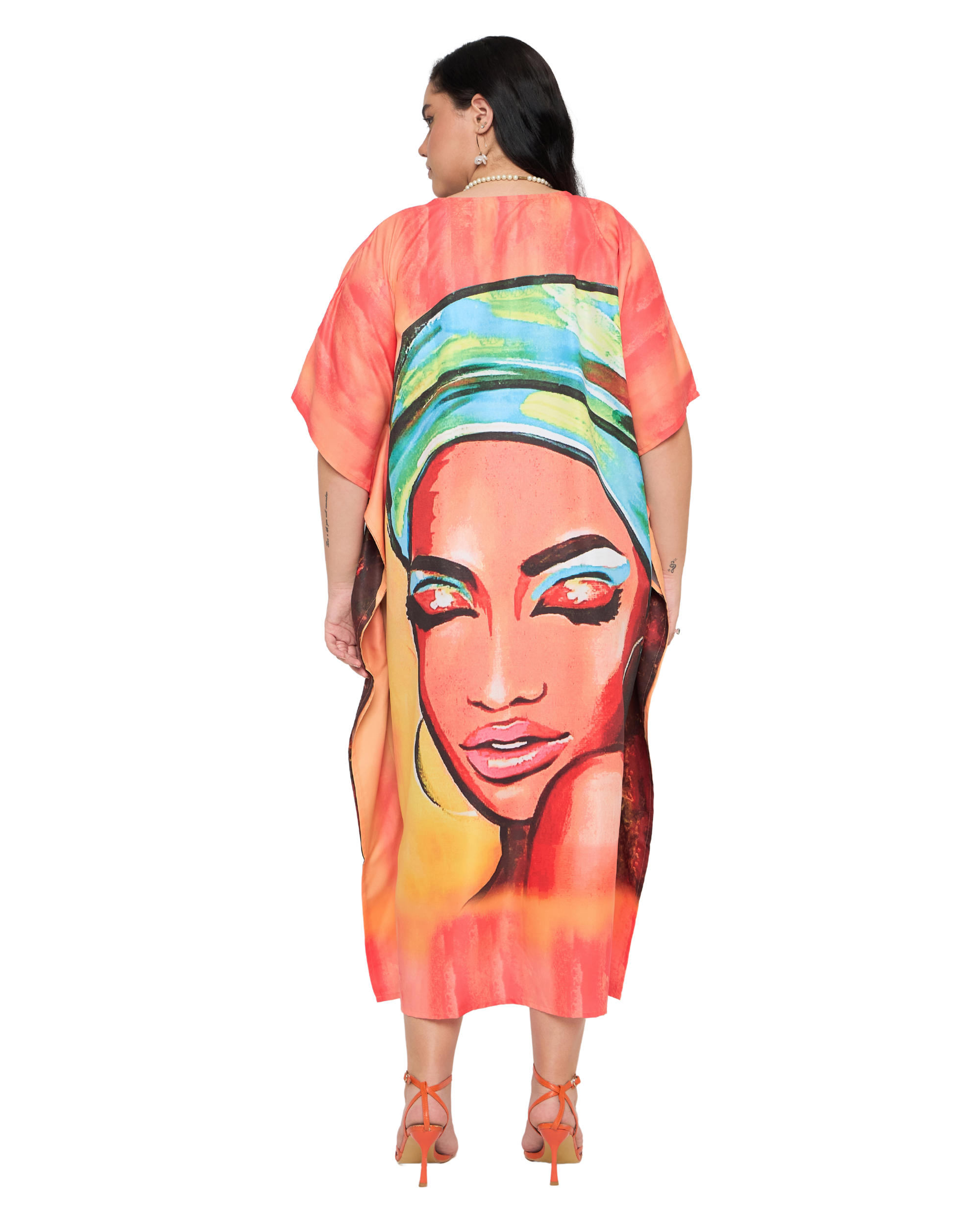 Peach Lady Face Polyester Women Plus Size Caftan Dress