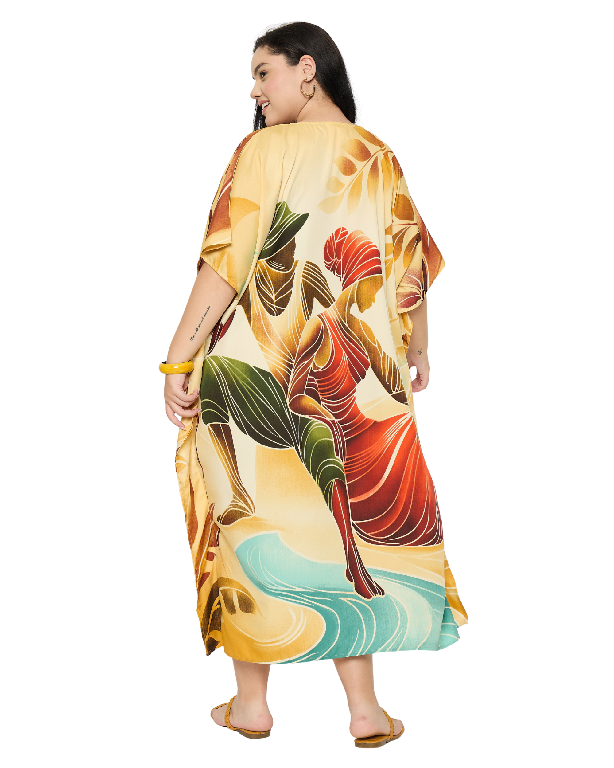 Cream Tribal Polyester Plus Size House Caftan for Women