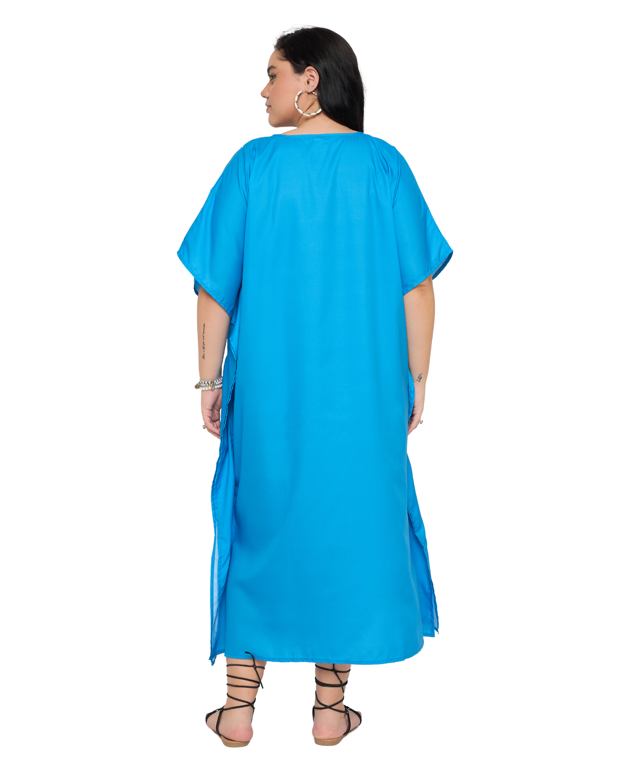 Turquoise Blue Polyester Plus Size Caftan Dress for Women