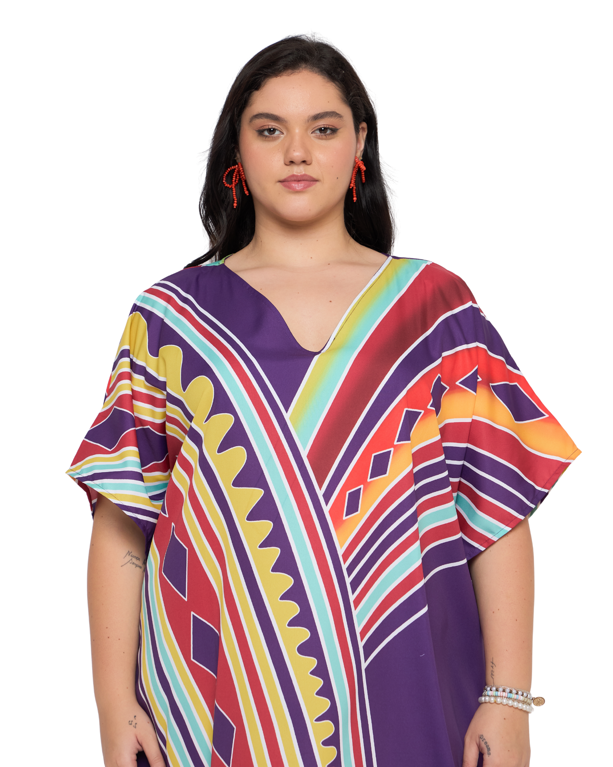 Deep Purple Geometric Polyester Women Plus Size Elegant Caftan Dress