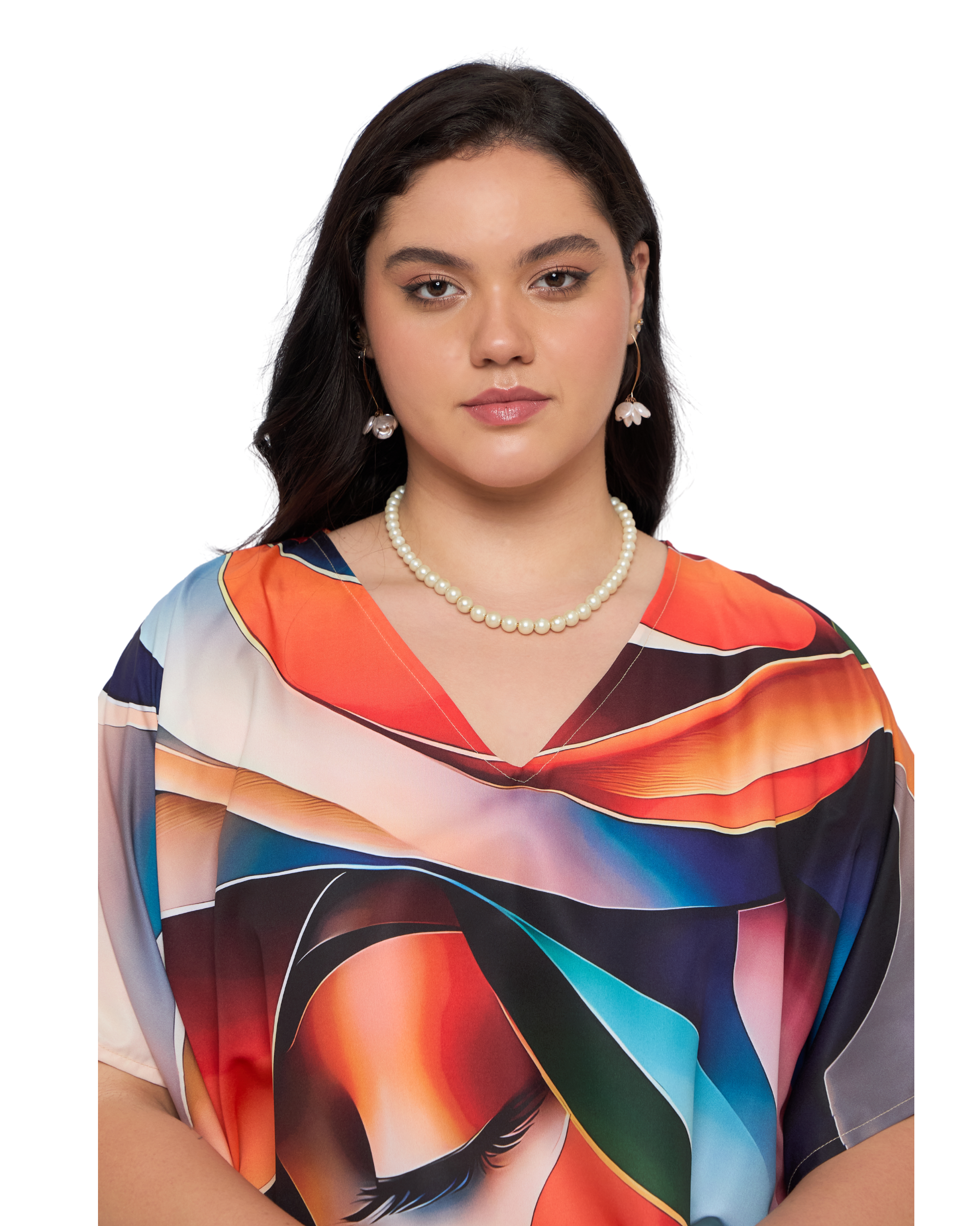 Beige Lady Face Polyester Plus Size Kaftan Dress for Women