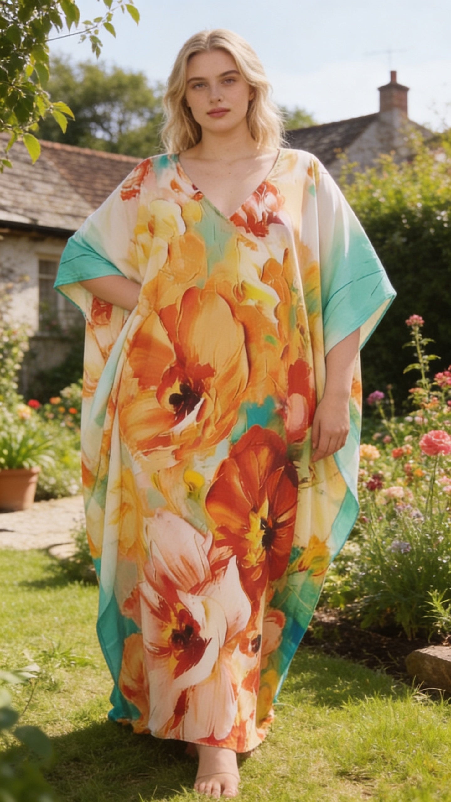 Yellow Hibiscus Polyester Women Plus Size Kaftan Summer Dress
